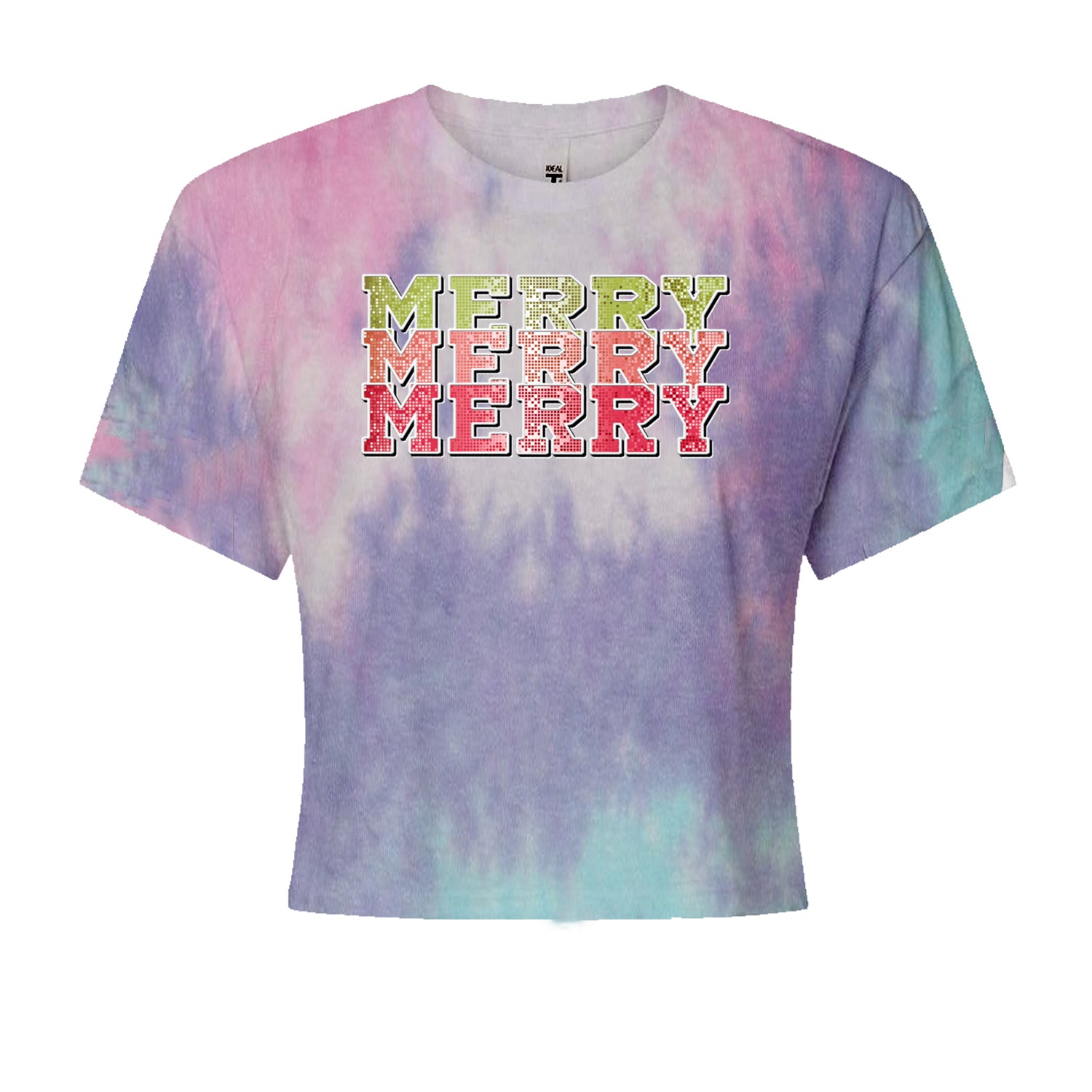 Merry Merry Merry Faux SequinsCropped T-Shirt Cotton Candy