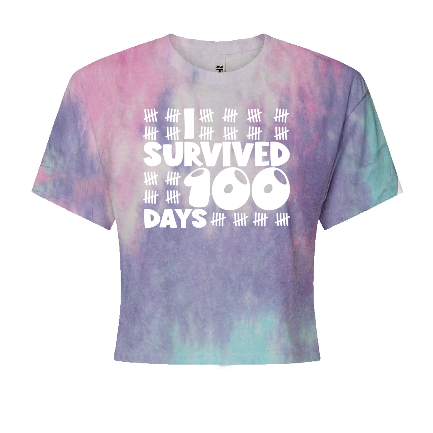 I Survived 100 Days Tally Marks Cropped T-Shirt Cotton Candy