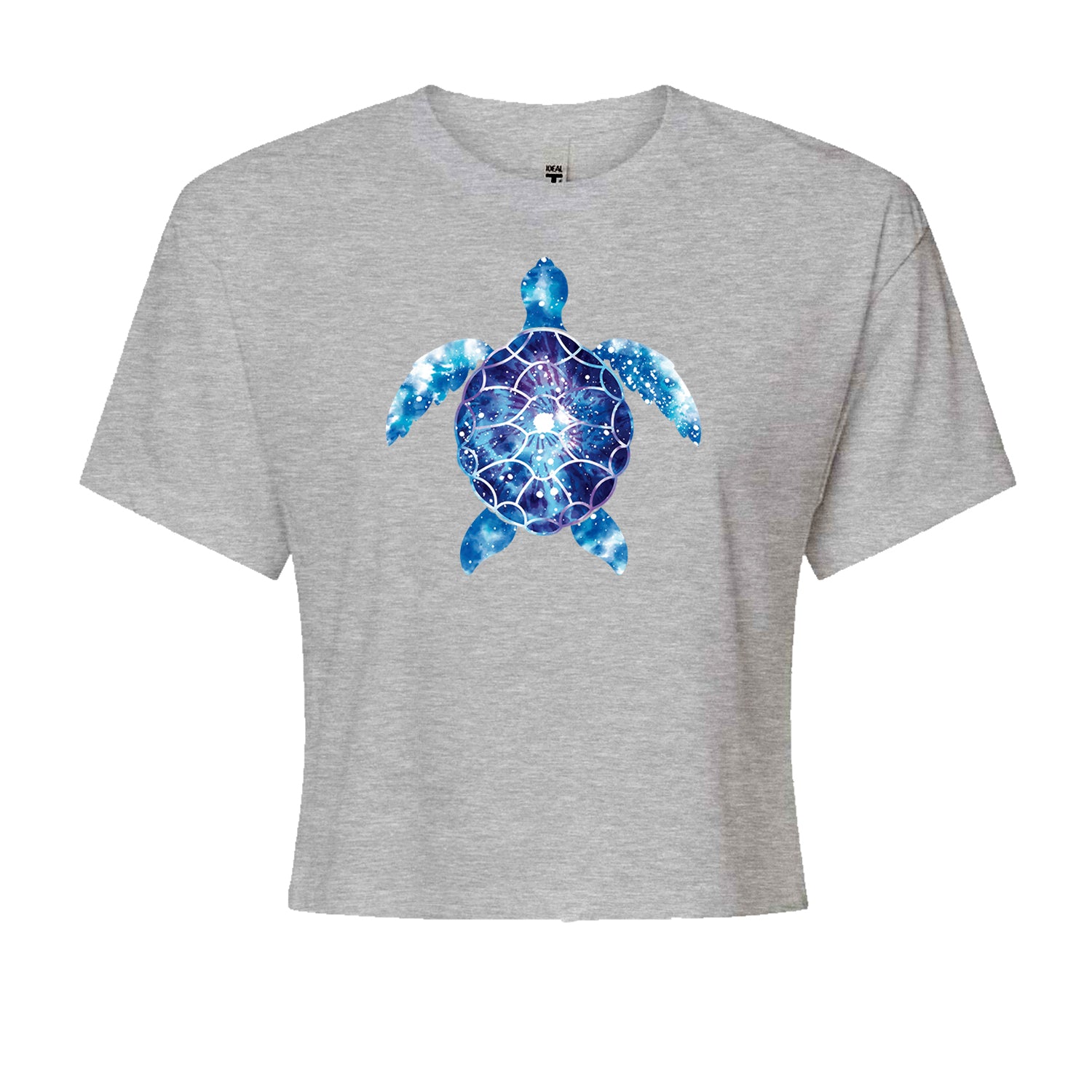 Ocean Aura Tie-Dye Sea Turtle Cropped T-Shirt Heather Grey