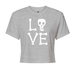 Love Skeleton Bones Cropped T-Shirt Heather Grey