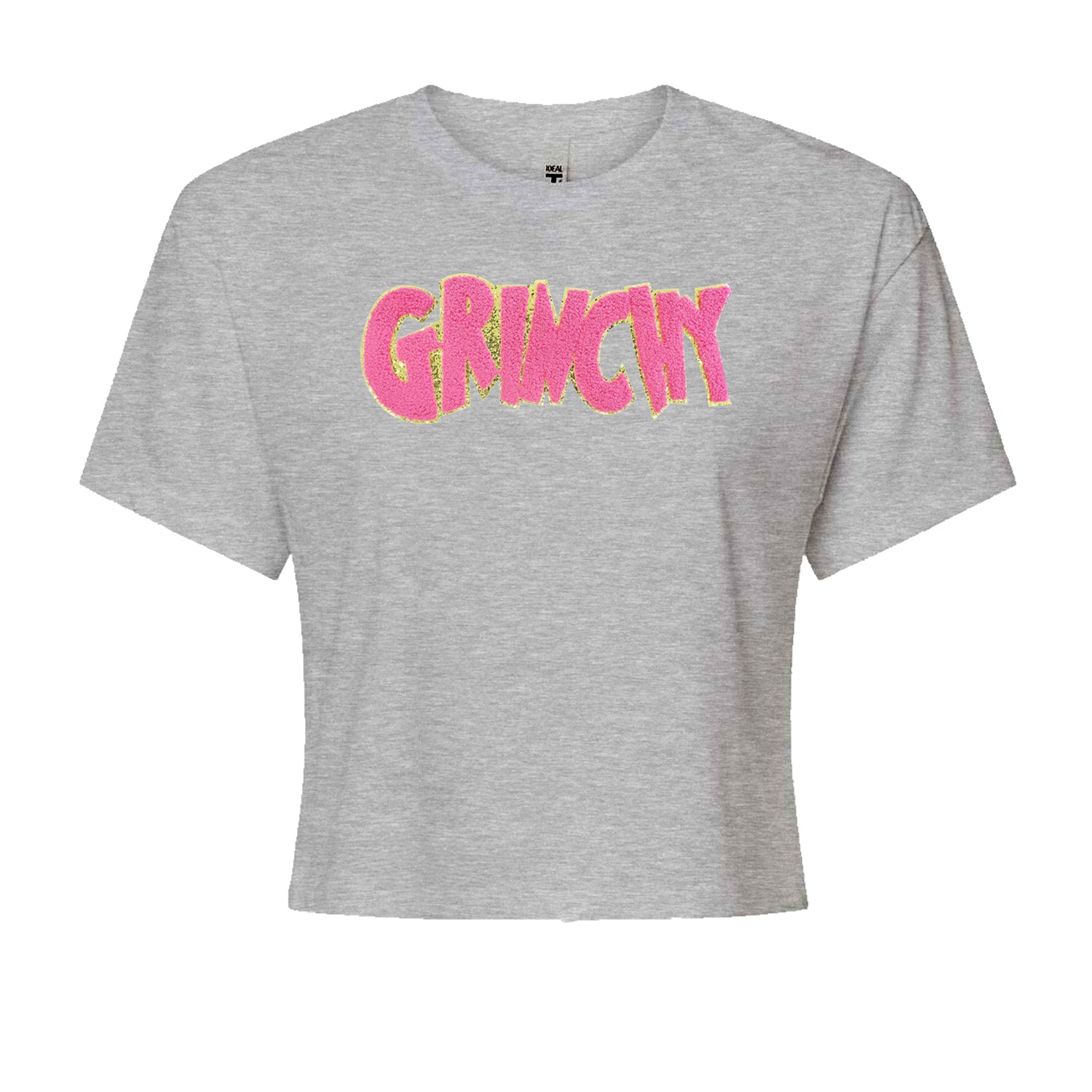 Pink Gr-nchy Chenille PatchCropped T-Shirt Black