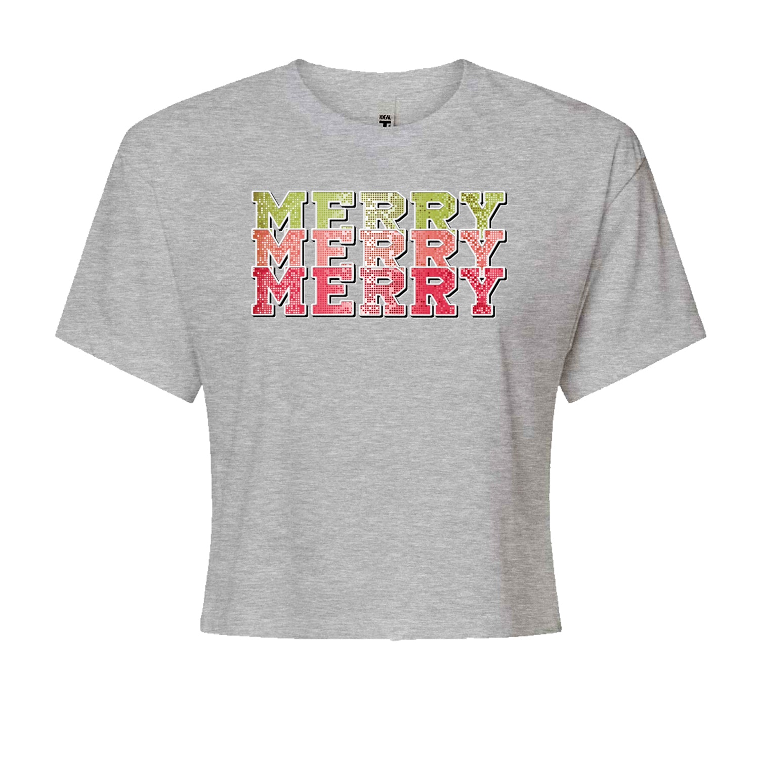 Merry Merry Merry Faux SequinsCropped T-Shirt Heather Grey