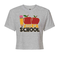 100 days of school pencil and two apples graphic on a Women's Boxy Crop T-Shirt