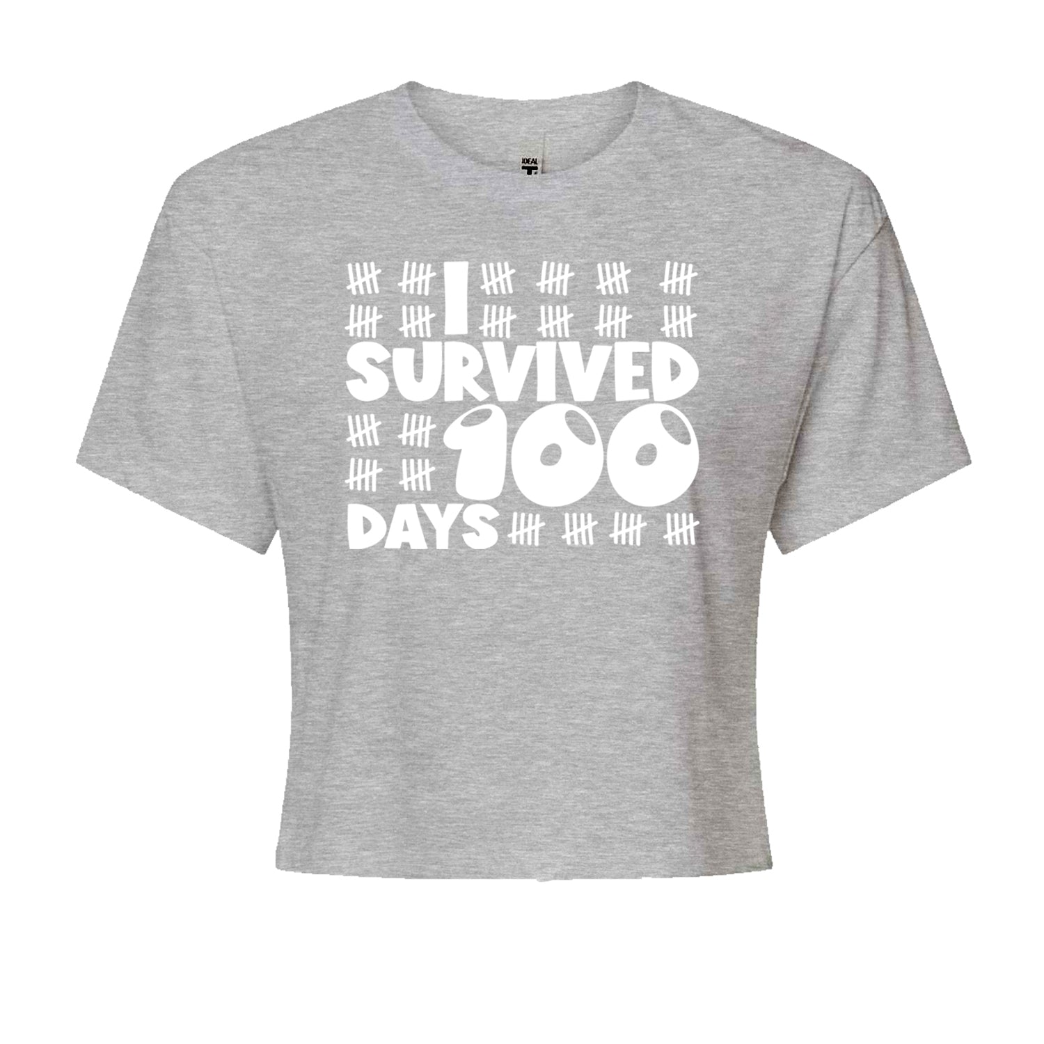 I Survived 100 Days Tally Marks Cropped T-Shirt Black