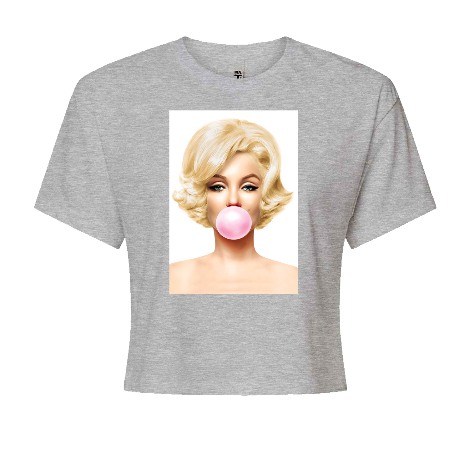 Ms. Monroe Pink Bubble Gum American Icon Cropped T-Shirt Heather Grey