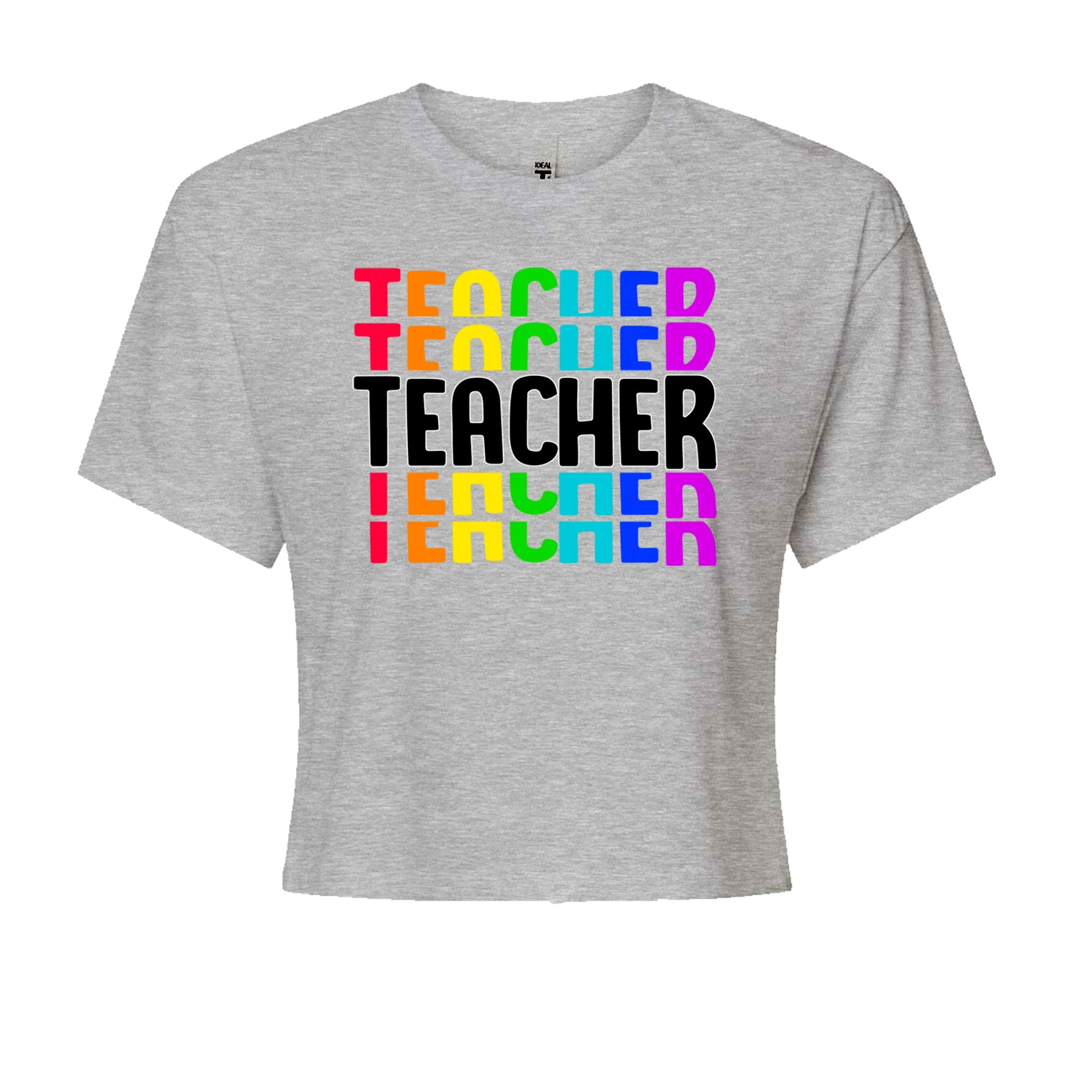 Teacher Repeated Rainbow PatternCropped T-Shirt Heather Grey