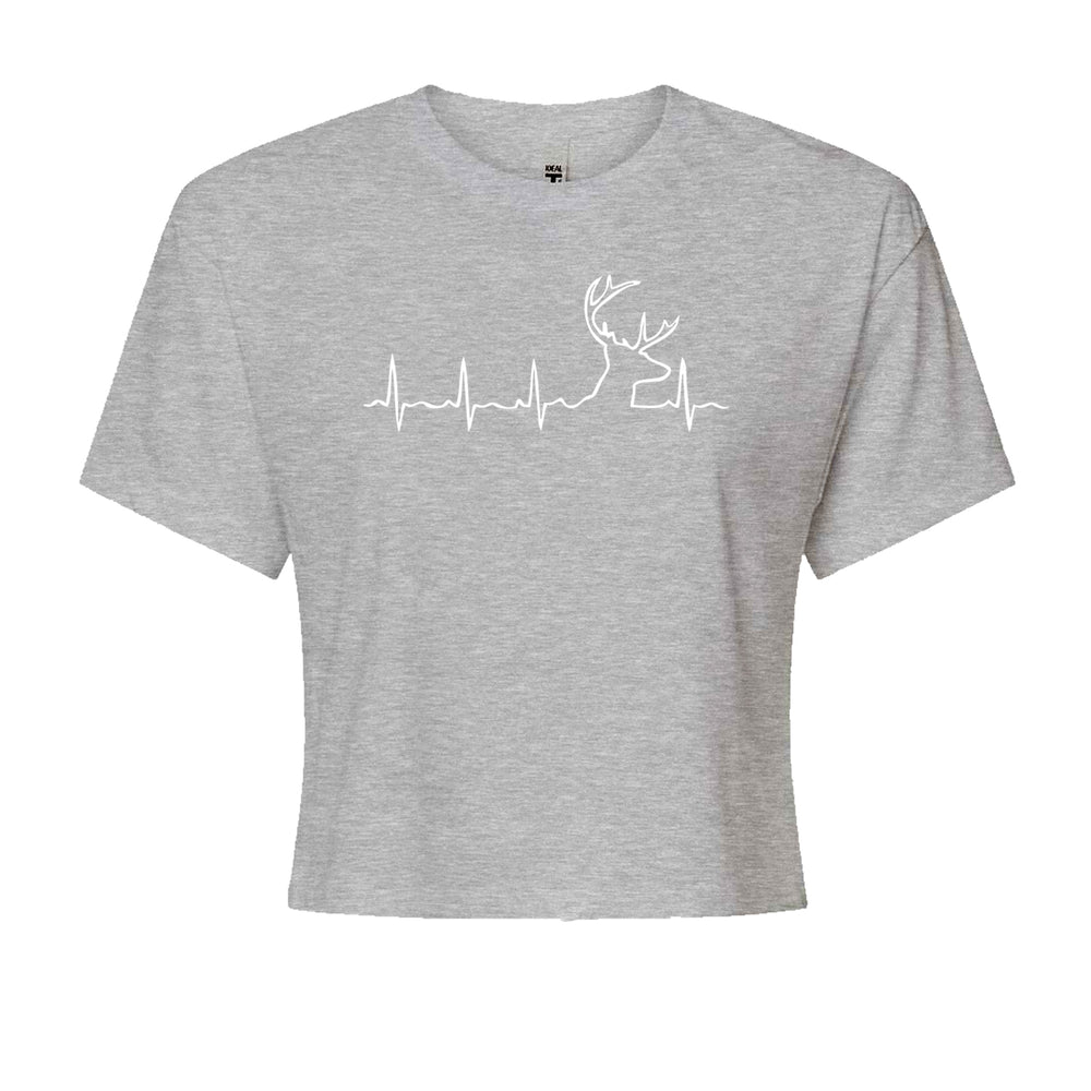 Hunting Heartbeat Deer Hunter Buck Stag Antlers  Cropped T-Shirt Heather Grey
