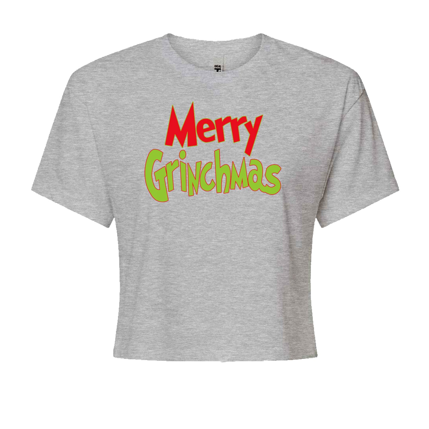 Merry Grinchmas Jolly Merry ChristmasCropped T-Shirt Heather Grey