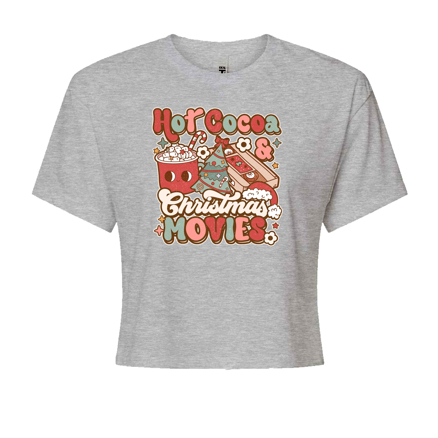 Hot Cocoa And Christmas Movies HolidayCropped T-Shirt Heather Grey