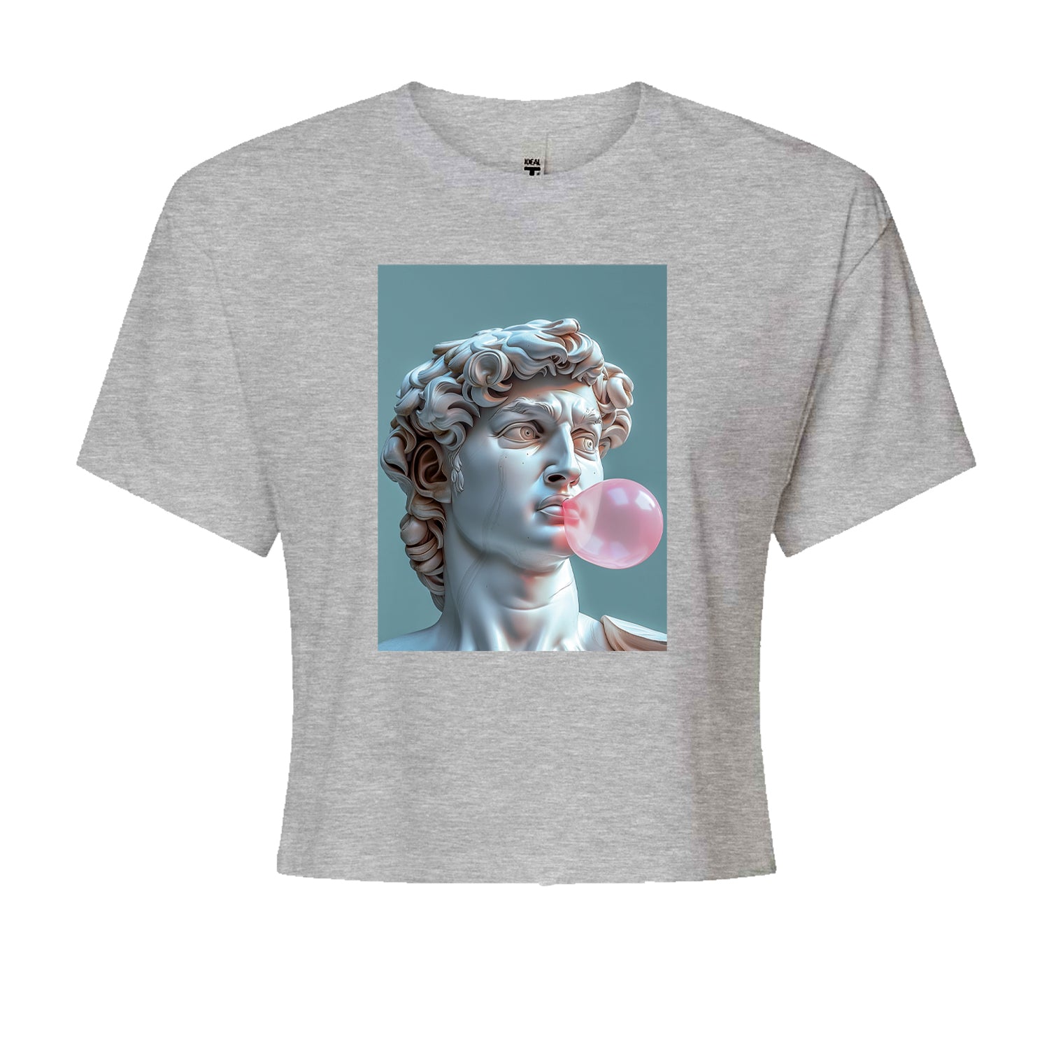 Michelangelo's David with Bubble Gum Contemporary Statue Art Cropped T-Shirt Heather Grey