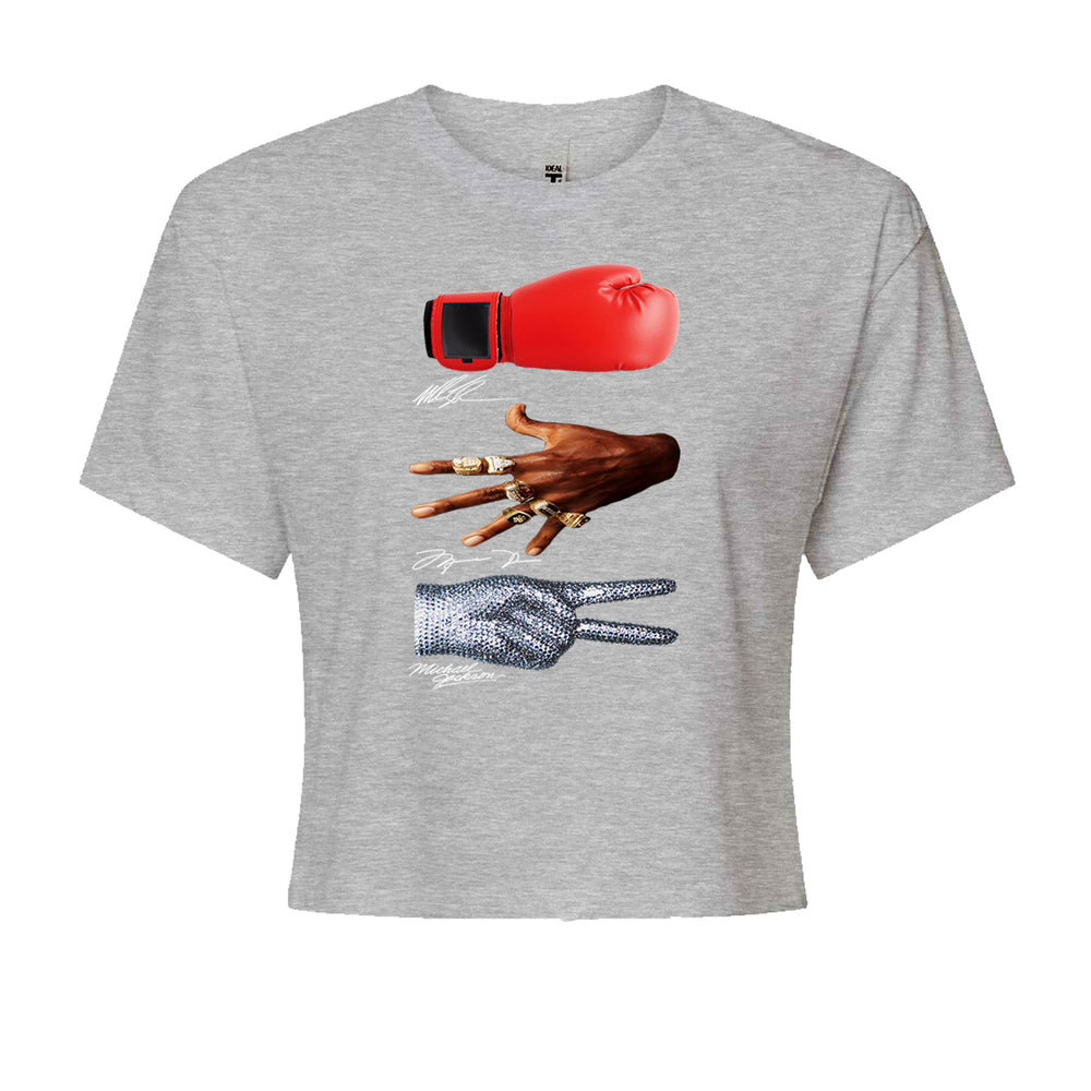 Tyson Jordan Jackson Iconic Michaels graphic on Women's Boxy Crop T-Shirt in Heather Grey