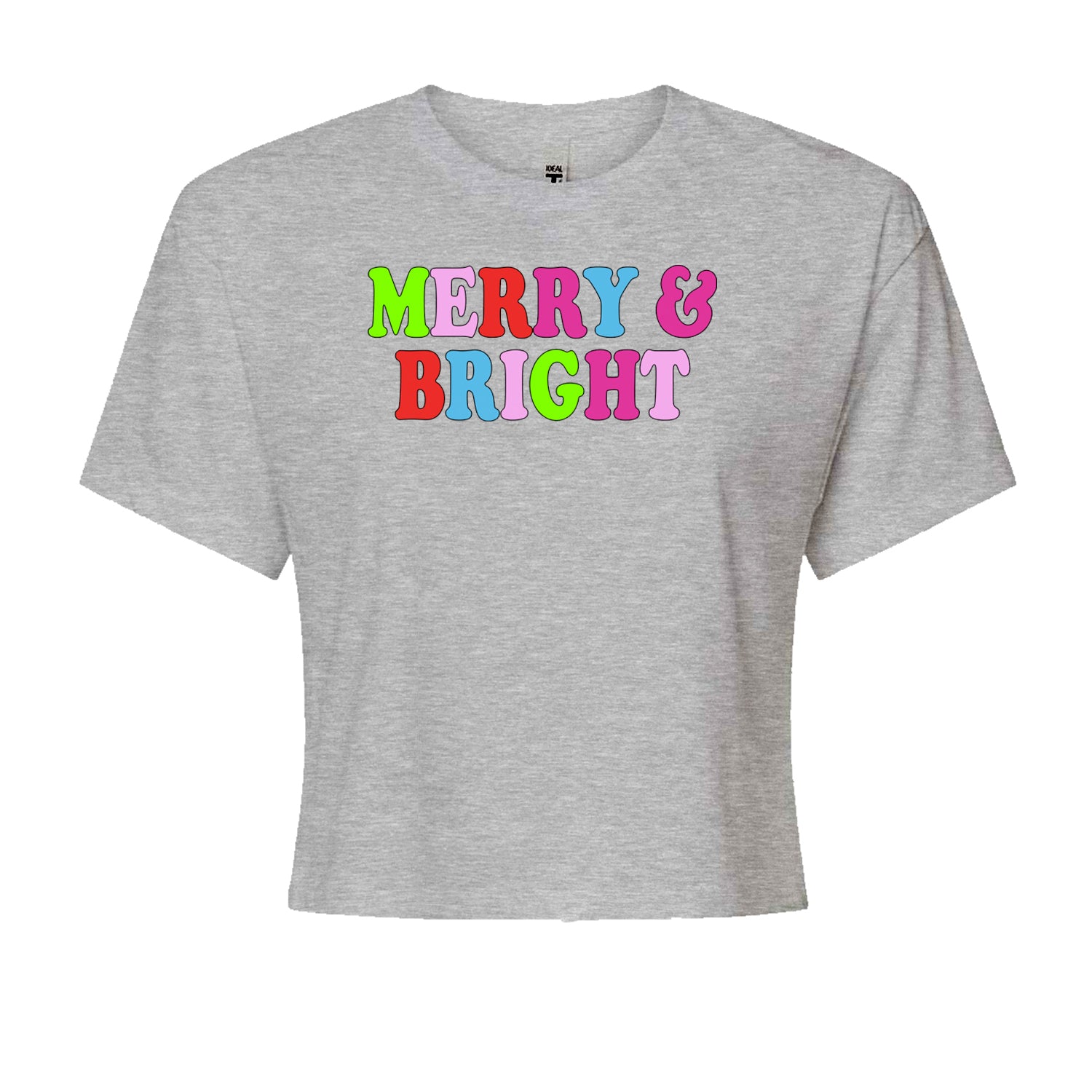 Merry and Bright Festive Christmas HolidayCropped T-Shirt Heather Grey