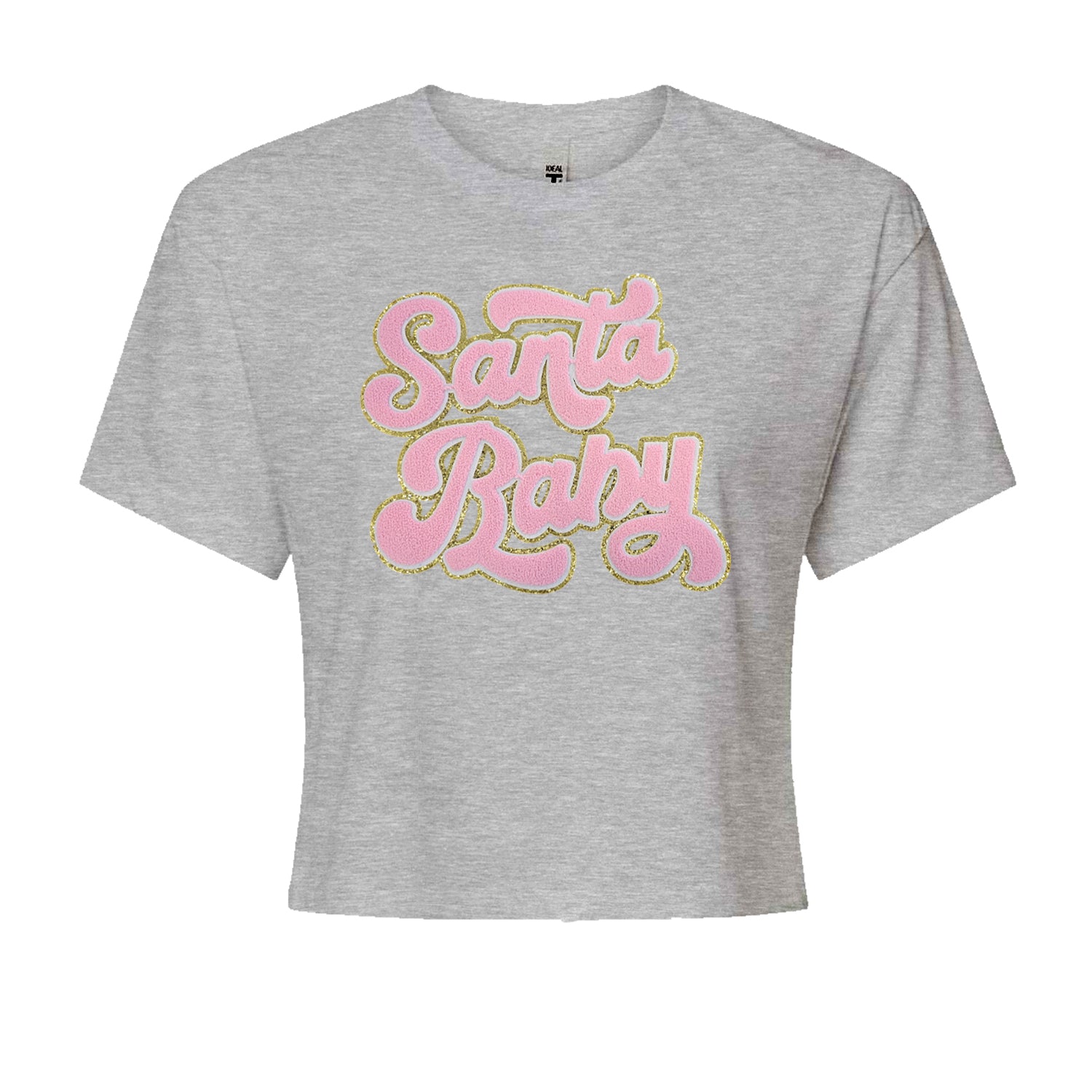 Pink Santa Baby Chenille PatchCropped T-Shirt Black