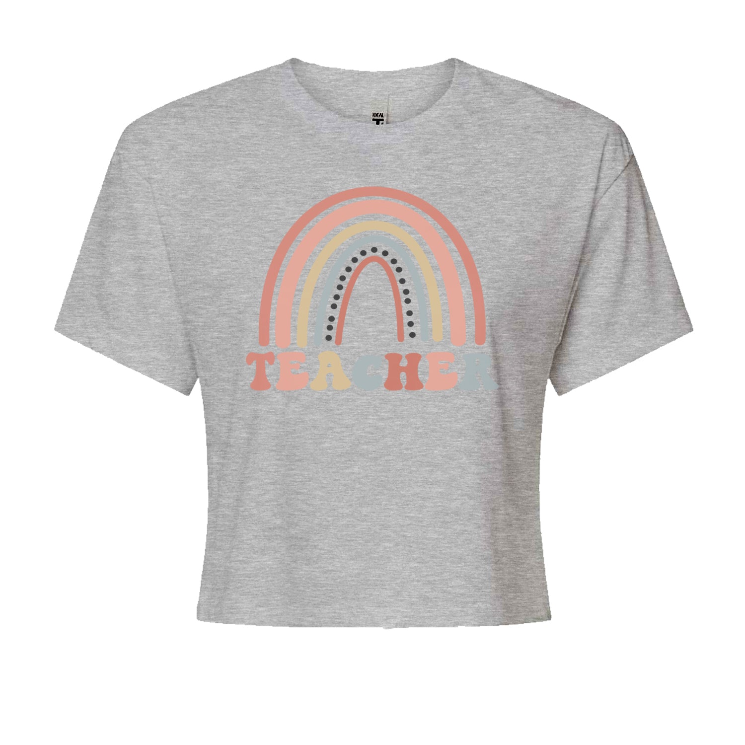 Teacher Pastel RainbowCropped T-Shirt Heather Grey