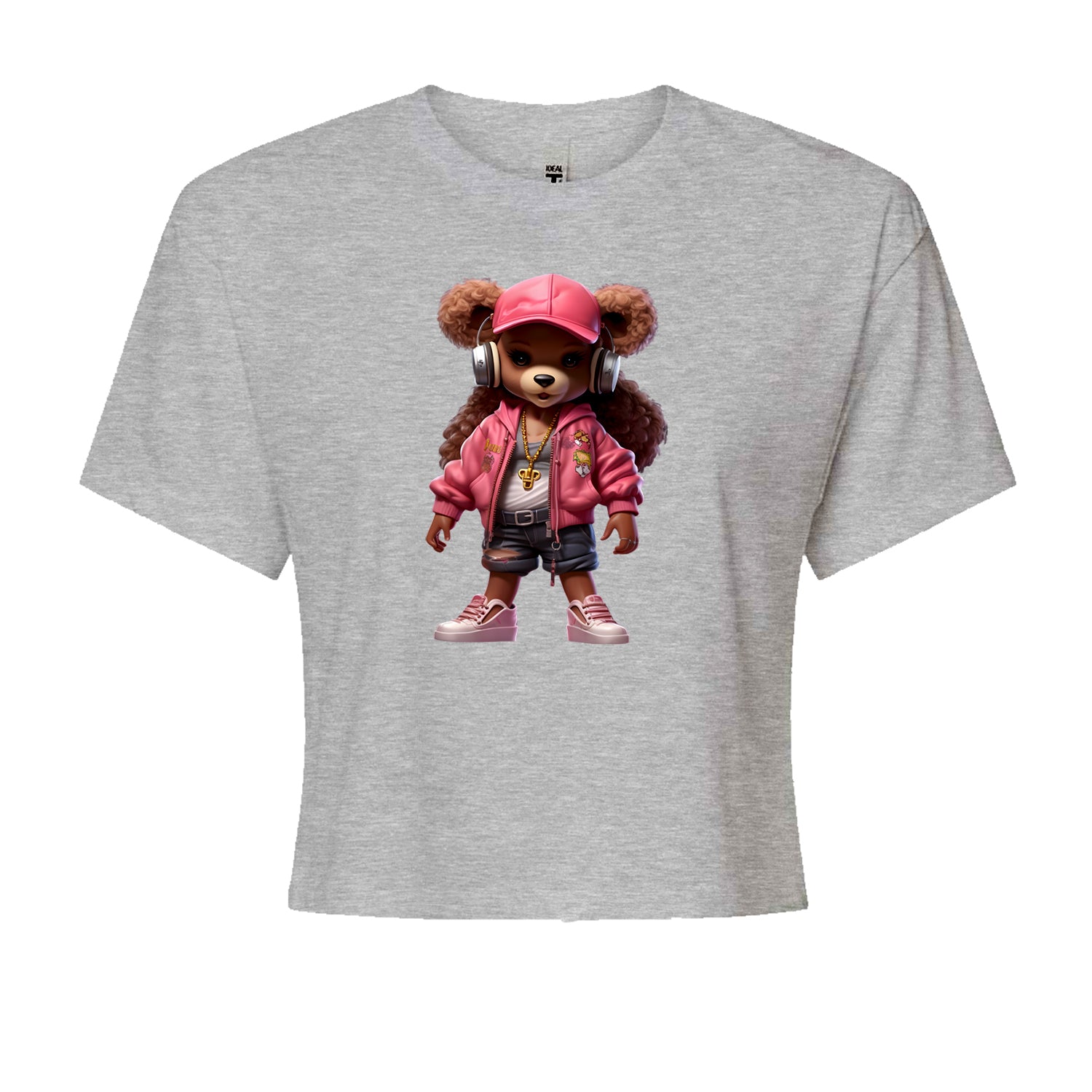 Pink Female Urban Graffiti BearCropped T-Shirt Black