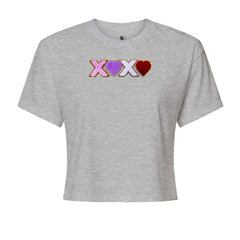 XOXO Chenille Patch Valentines DaysCropped T-Shirt Heather Grey