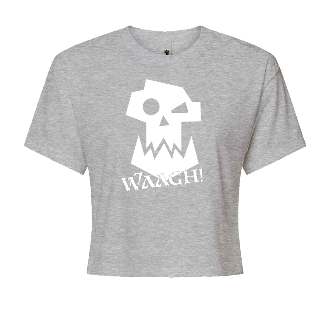 Distressed "Waaagh!" skull graphic printed on a Women's Boxy Crop T-Shirt