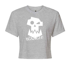 Distressed "Waaagh!" skull graphic printed on a Women's Boxy Crop T-Shirt
