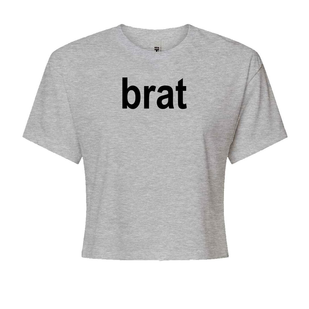 Brat lime green text graphic on a Women's Boxy Crop T-Shirt with crew neck and short sleeves