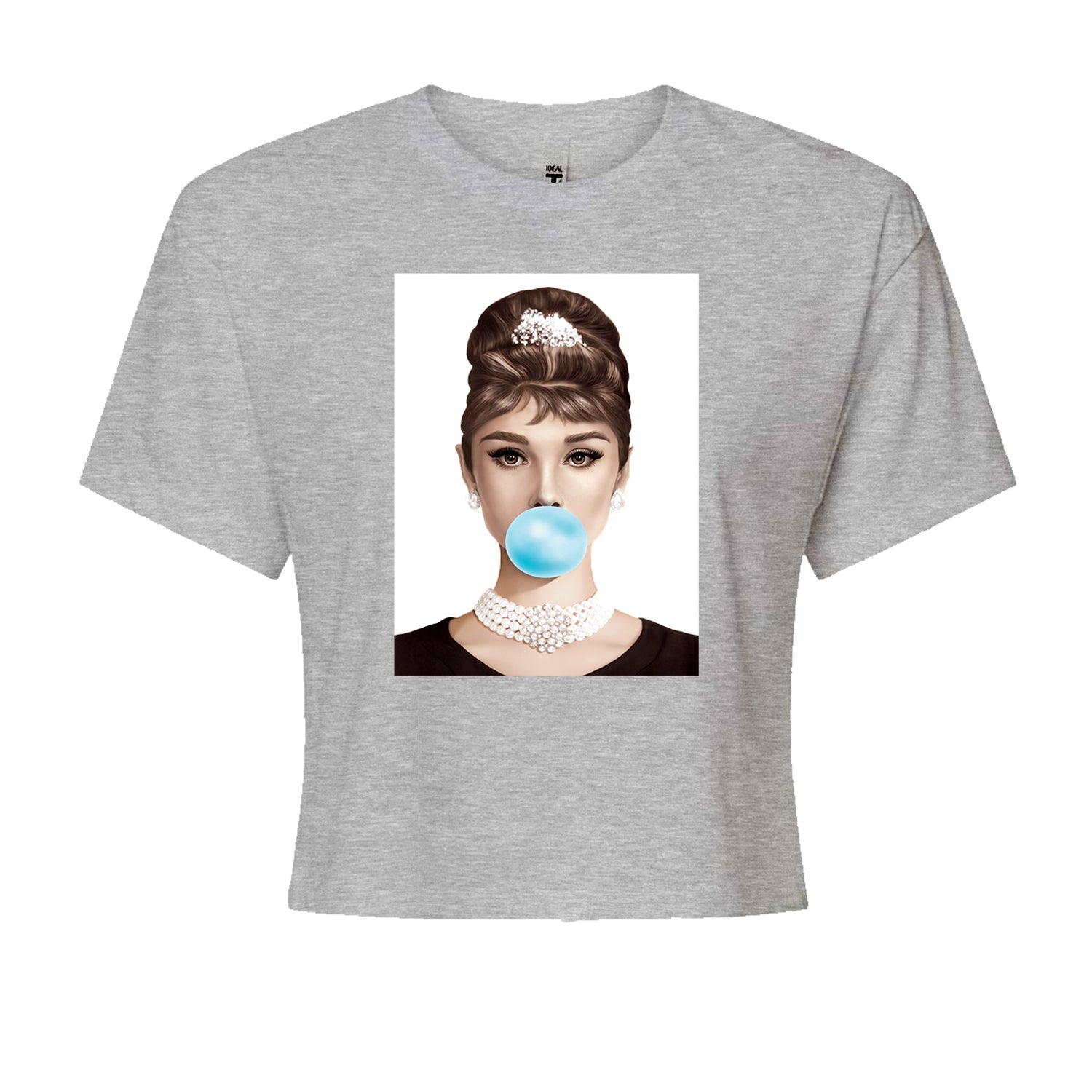 Audrey Hepburn Chewing Bubble Gum American Icon Cropped T-Shirt Black