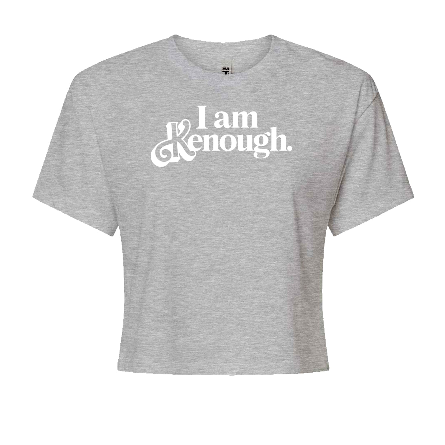 I Am Kenough White Print Cropped T-Shirt Heather Grey