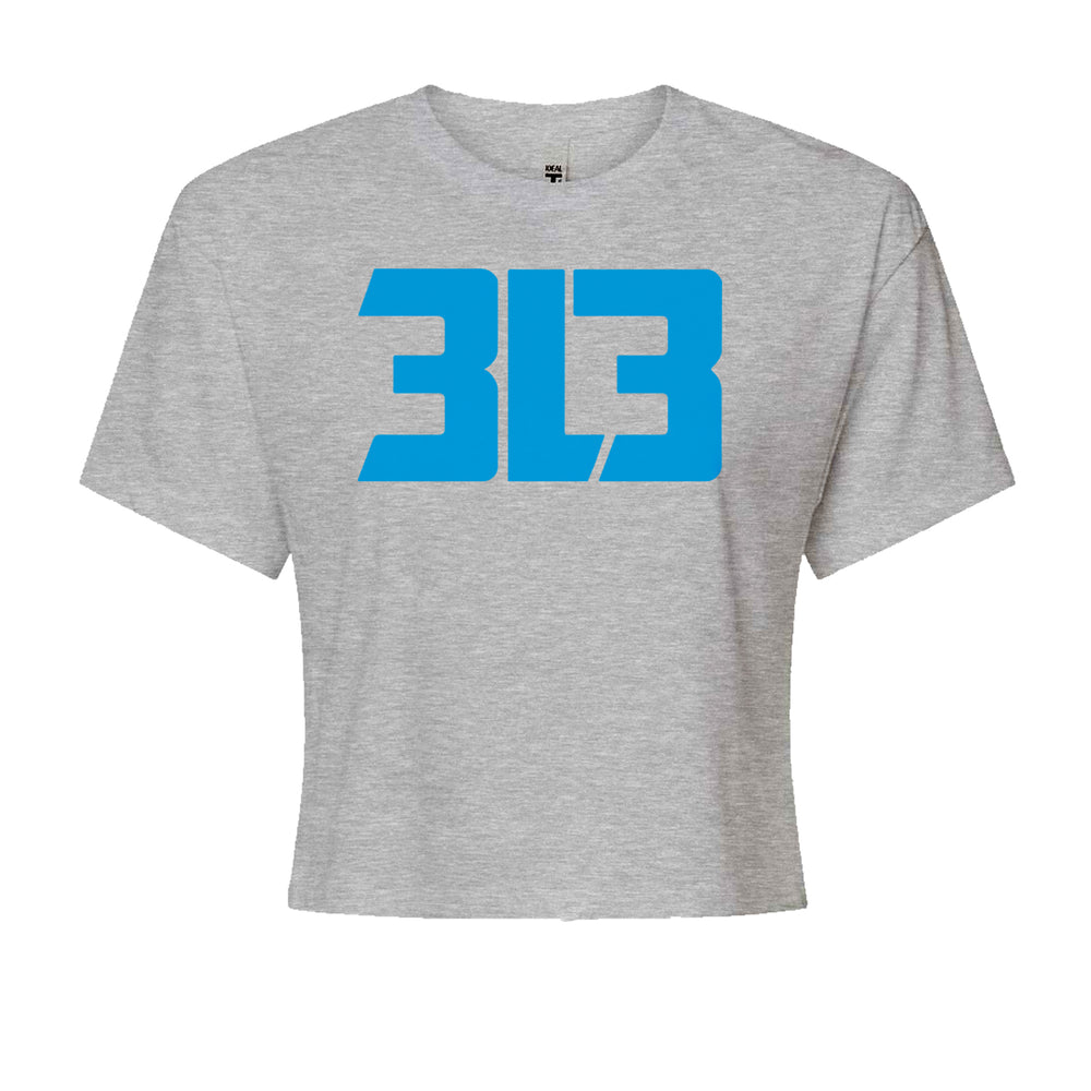 3L3 From The 313 Detroit Football graphic on Women's Boxy Crop T-Shirt in Heather Grey