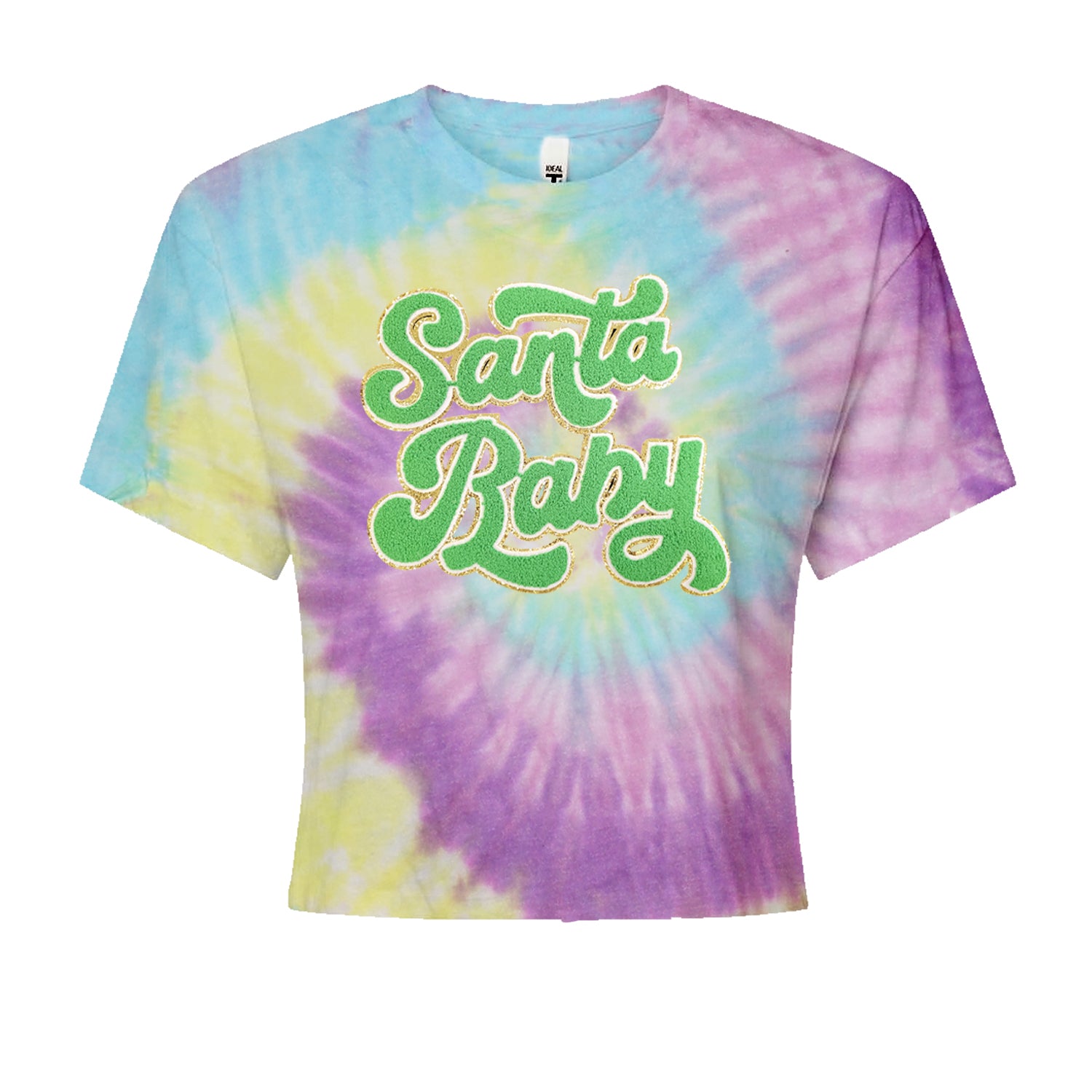 Green Santa Baby Chenille PatchCropped T-Shirt Jelly Bean