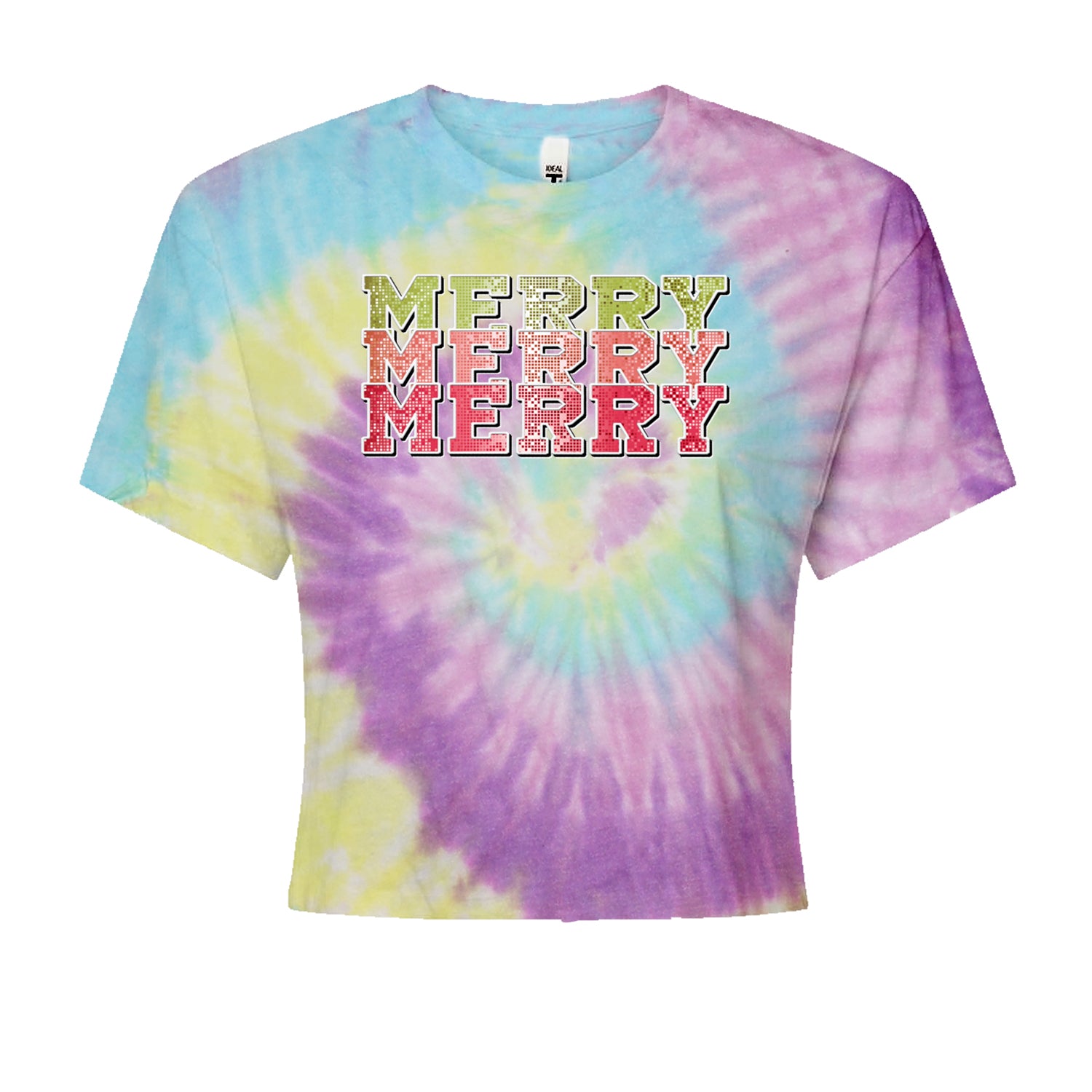 Merry Merry Merry Faux SequinsCropped T-Shirt Jelly Bean