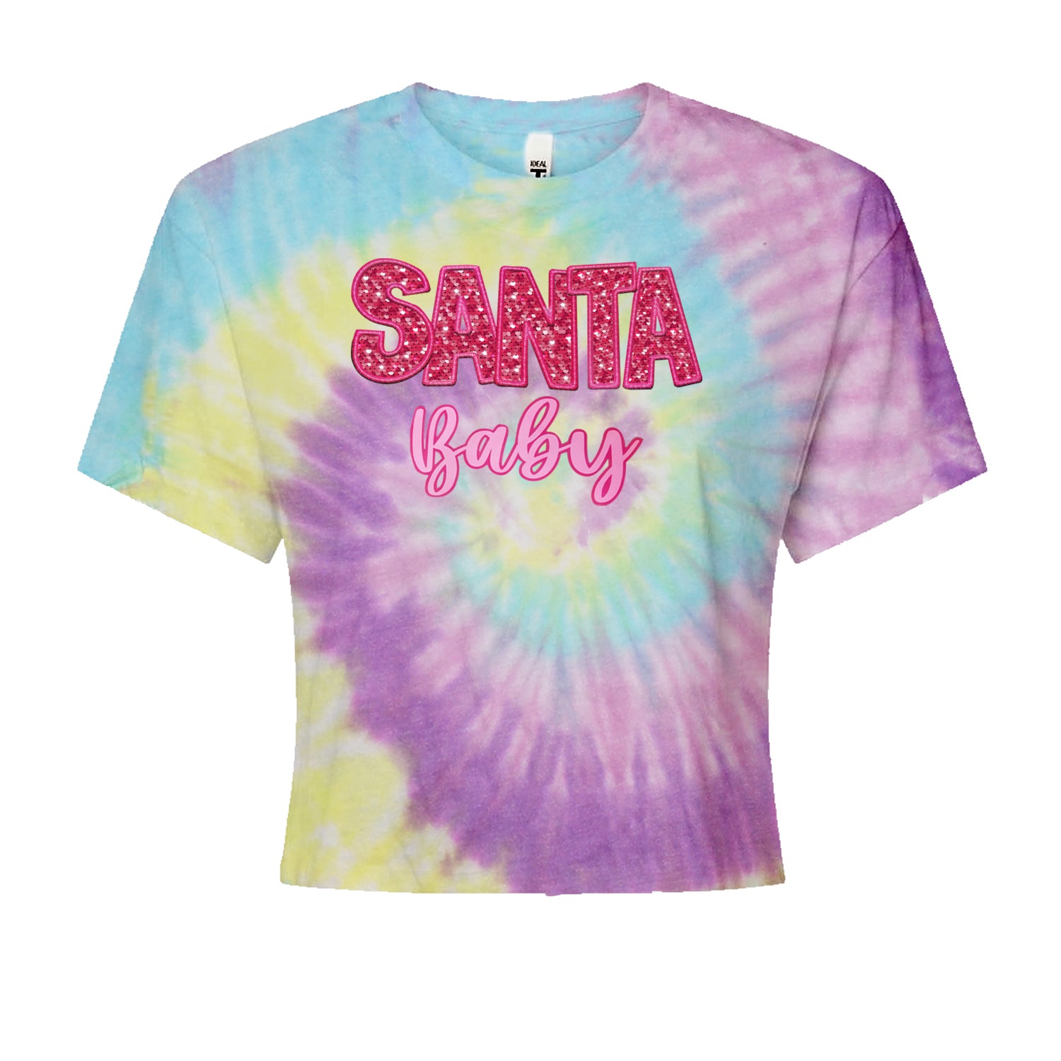 Santa Baby Faux Patch and SequinsCropped T-Shirt Jelly Bean