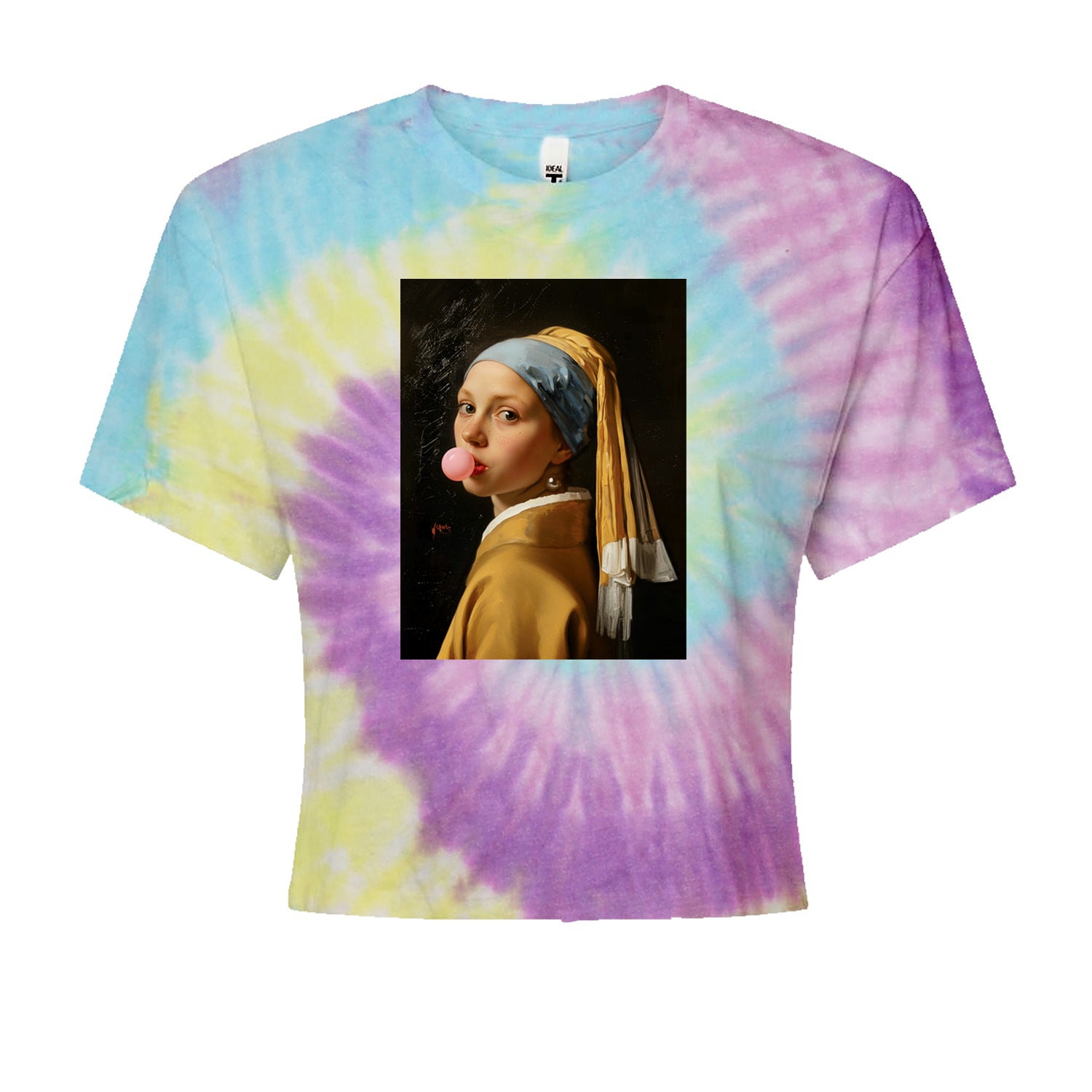 Girl with a Pearl Earring Bubble Gum Contemporary Art Cropped T-Shirt Jelly Bean