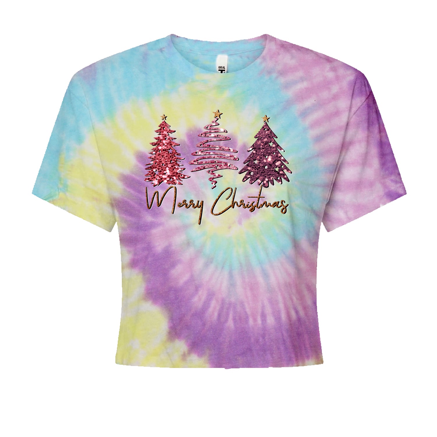 Merry Christmas Faux Glitter TreesCropped T-Shirt Jelly Bean