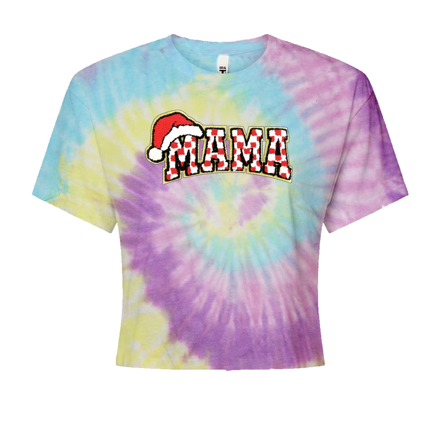 Mama Santa Hat Chenille PatchCropped T-Shirt Jelly Bean