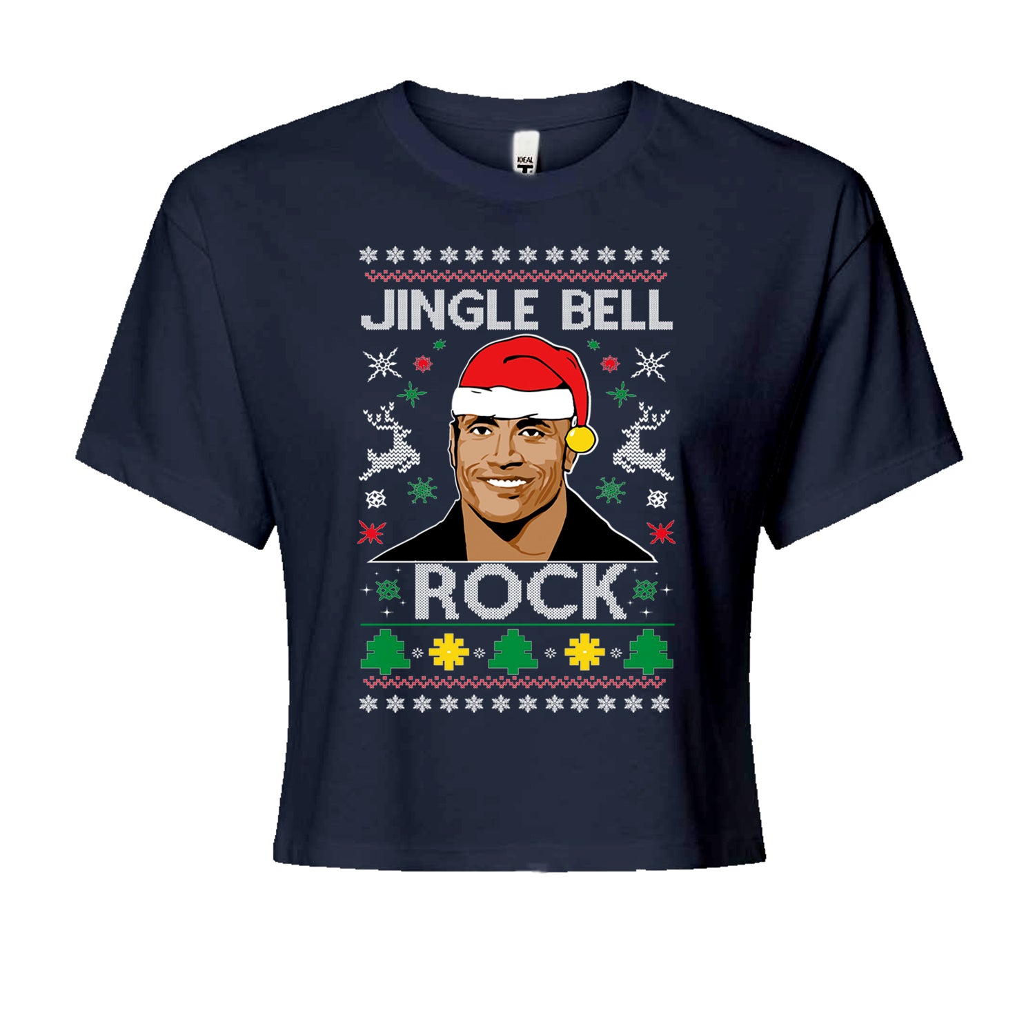 Jingle Bell Rock Ugly Christmas Cropped T-Shirt Navy Blue