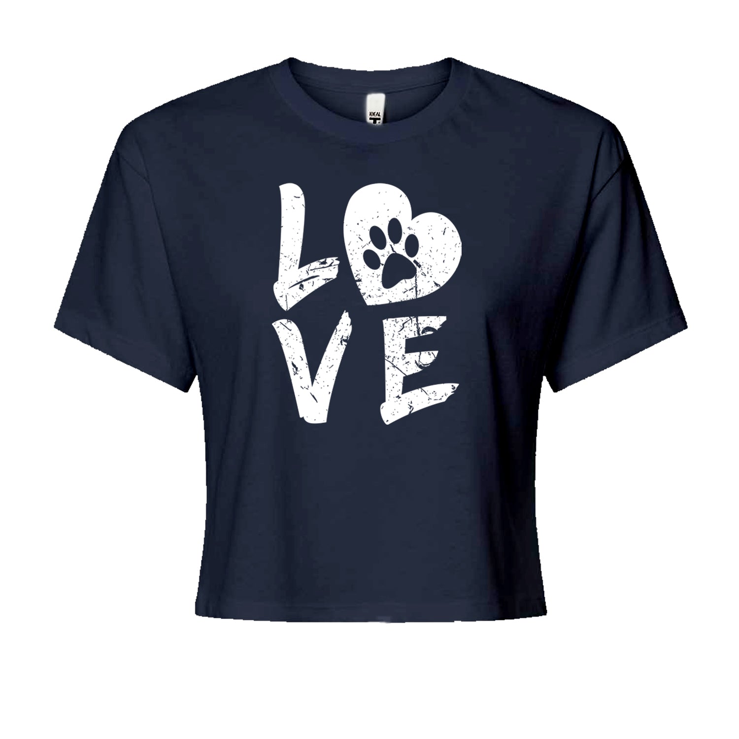 I Love My Dog Paw Print  Cropped T-Shirt Navy Blue