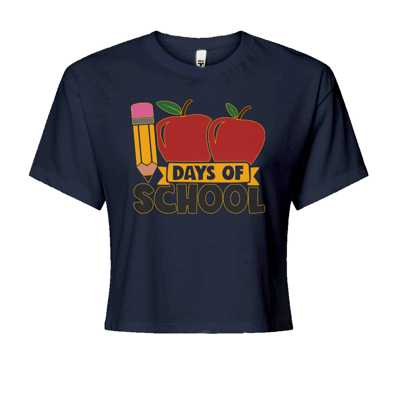 100 Days Of School Apple PencilCropped T-Shirt Navy Blue