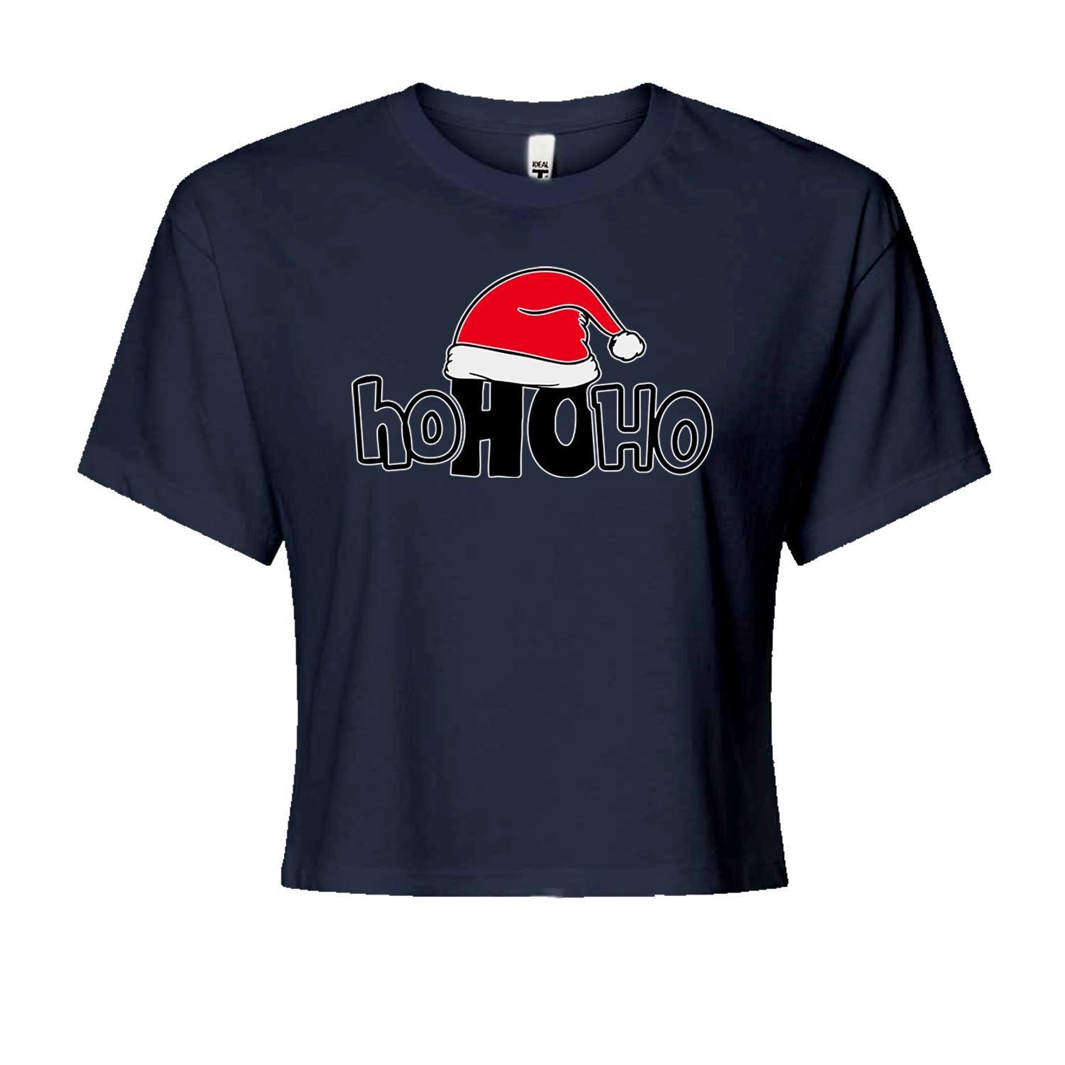 Ho Ho Ho Santa Christmas HatCropped T-Shirt Navy Blue