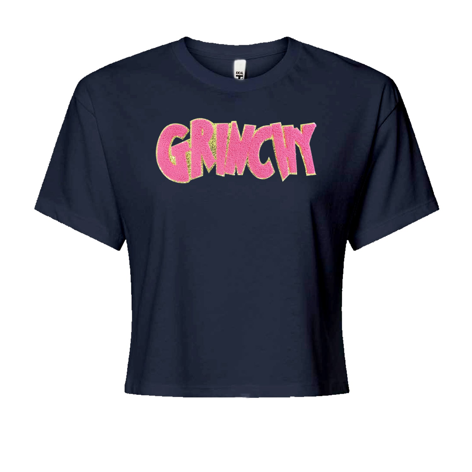 Pink Gr-nchy Chenille PatchCropped T-Shirt Navy Blue