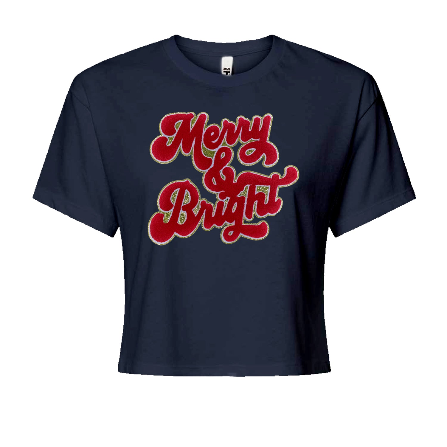 Merry & Bright Chenille GlitterCropped T-Shirt Navy Blue