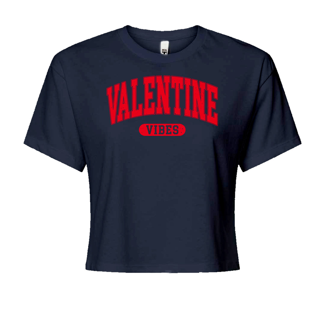 Valentines VibesCropped T-Shirt Navy Blue