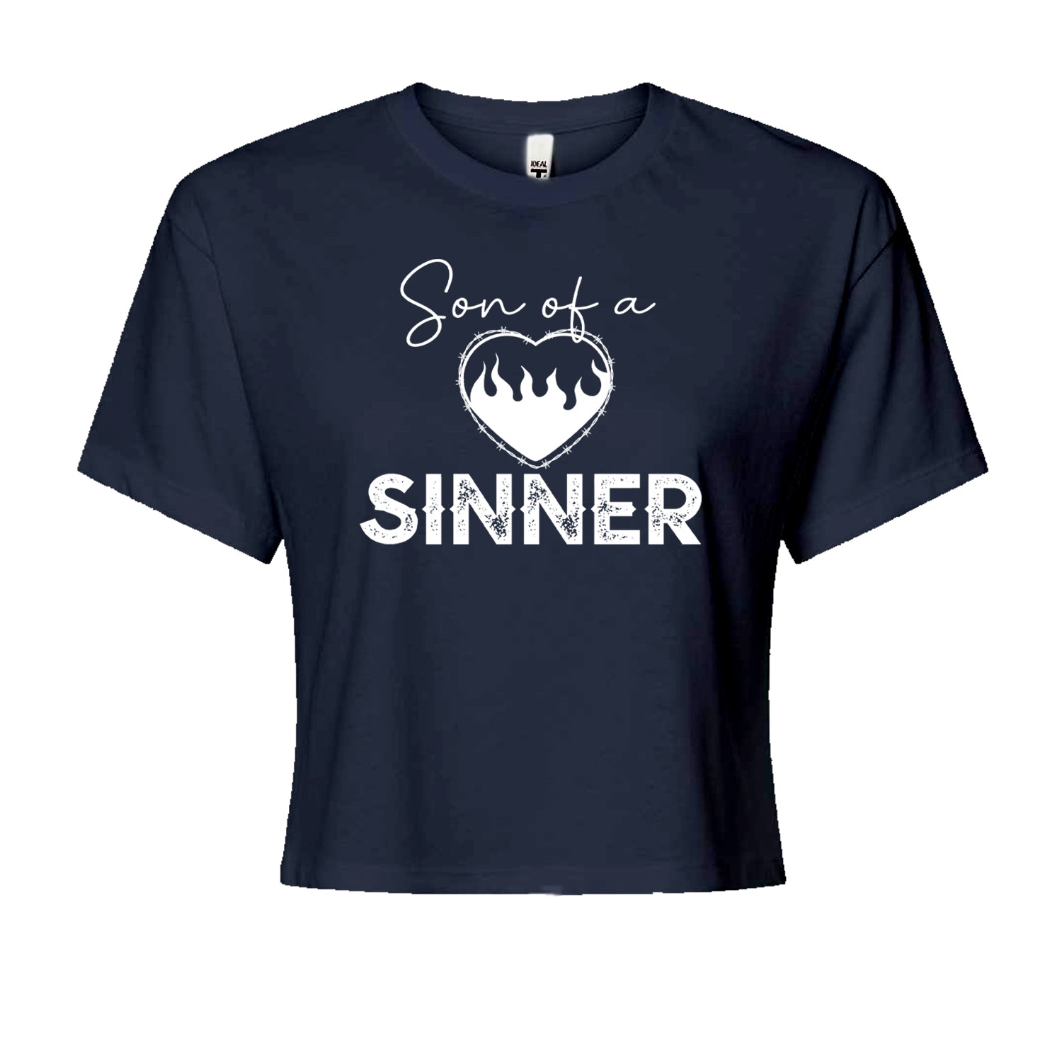 Son Of A Sinner Somebody Save Me From Myself  Cropped T-Shirt Navy Blue