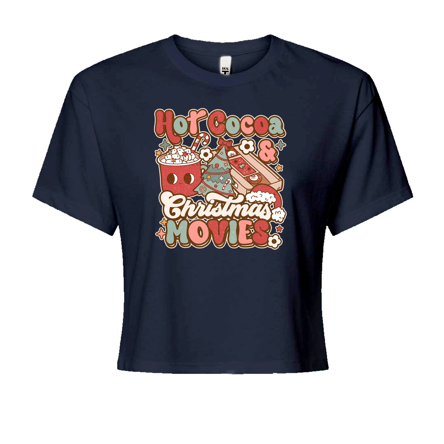 Hot Cocoa And Christmas Movies HolidayCropped T-Shirt Navy Blue