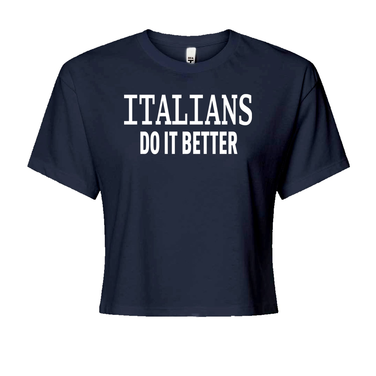 Italians Do It Better 80's Retro Celebration Cropped T-Shirt Navy Blue