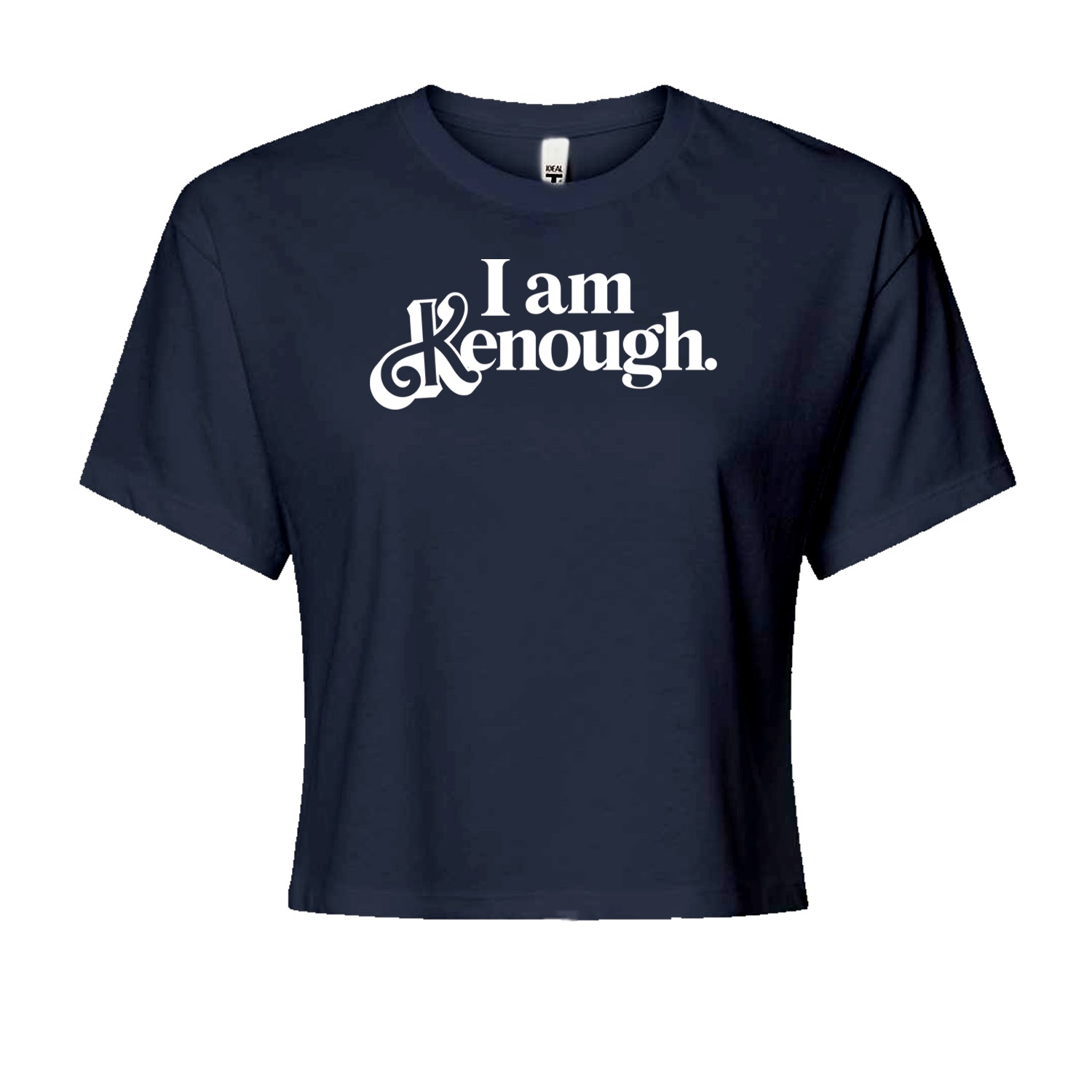 I Am Kenough White Print Cropped T-Shirt Navy Blue