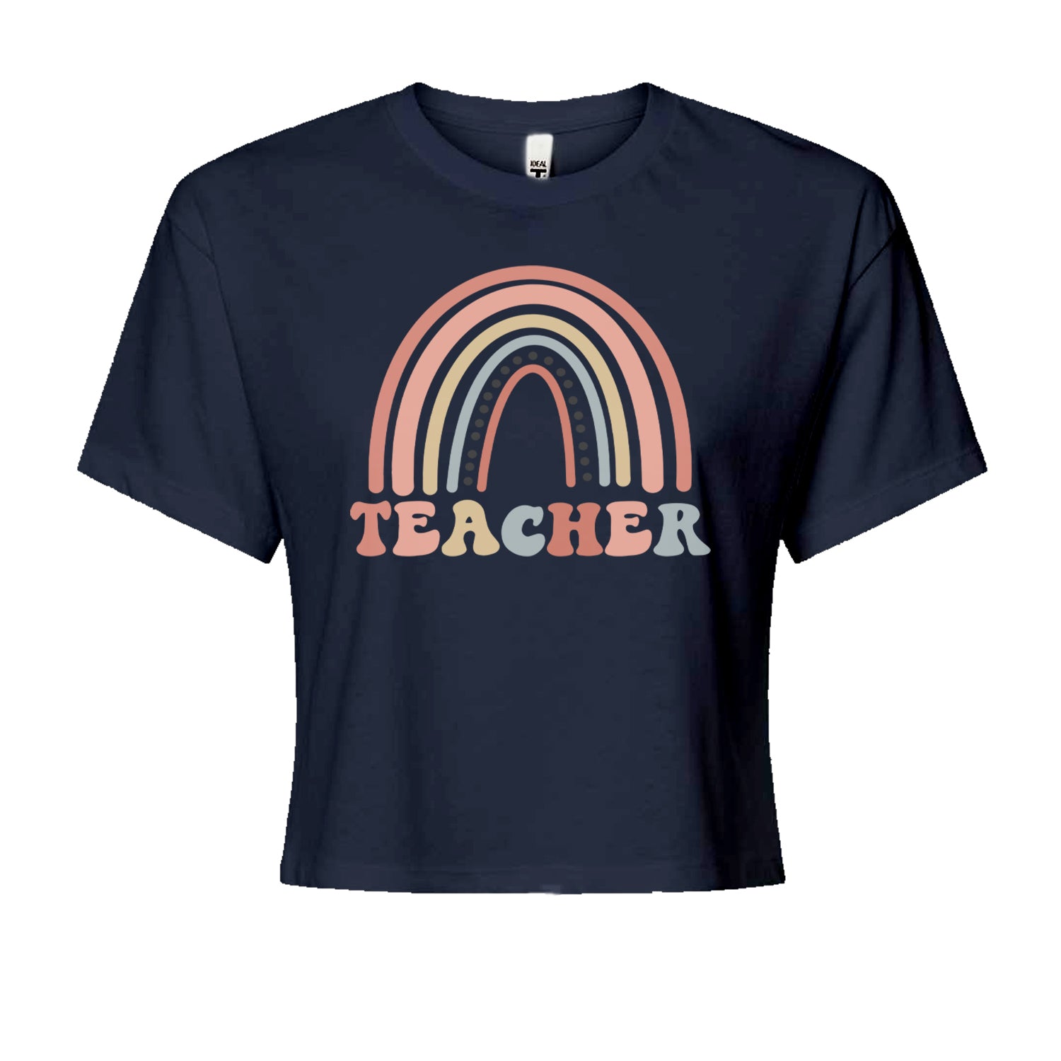 Teacher Pastel RainbowCropped T-Shirt Navy Blue