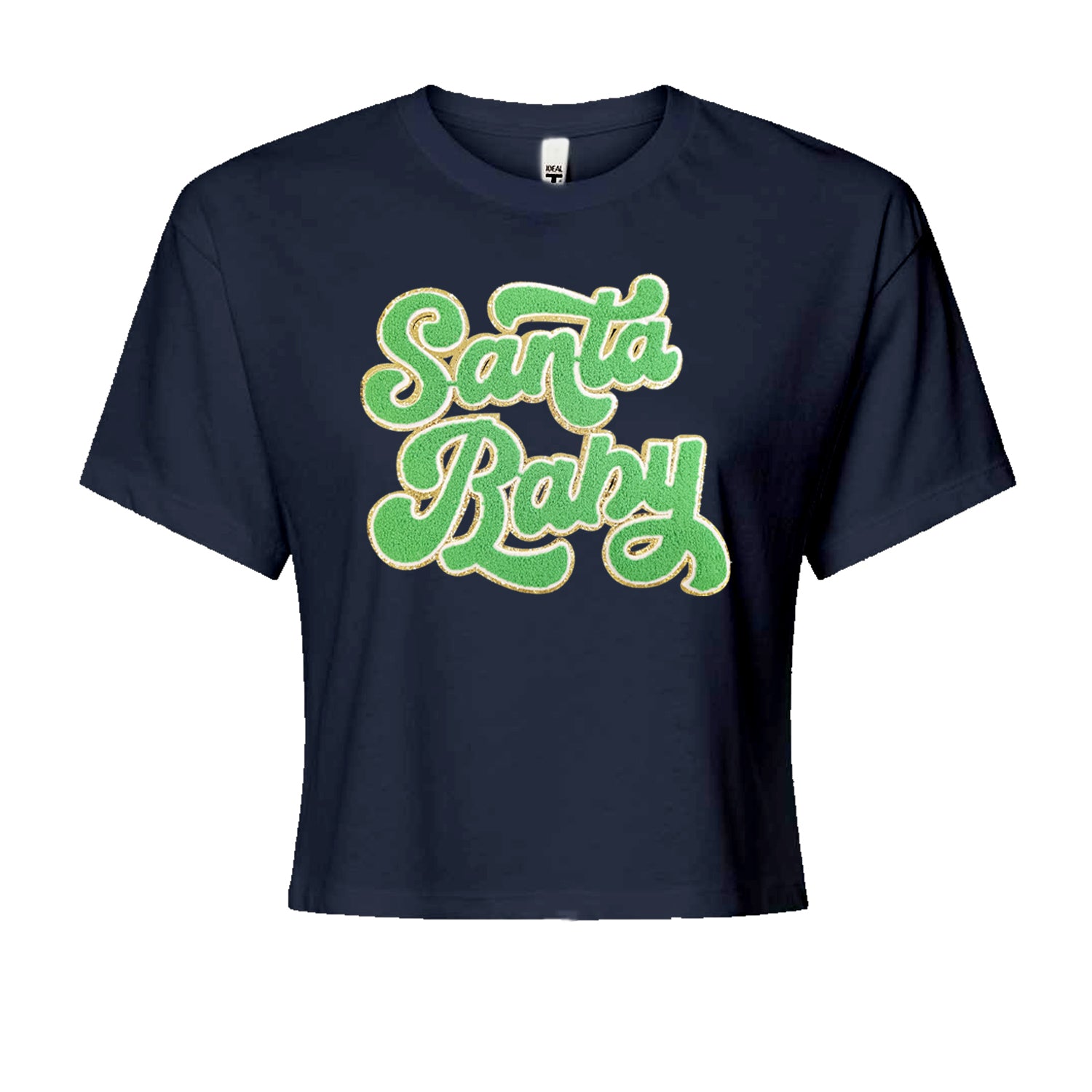 Green Santa Baby Chenille PatchCropped T-Shirt Navy Blue