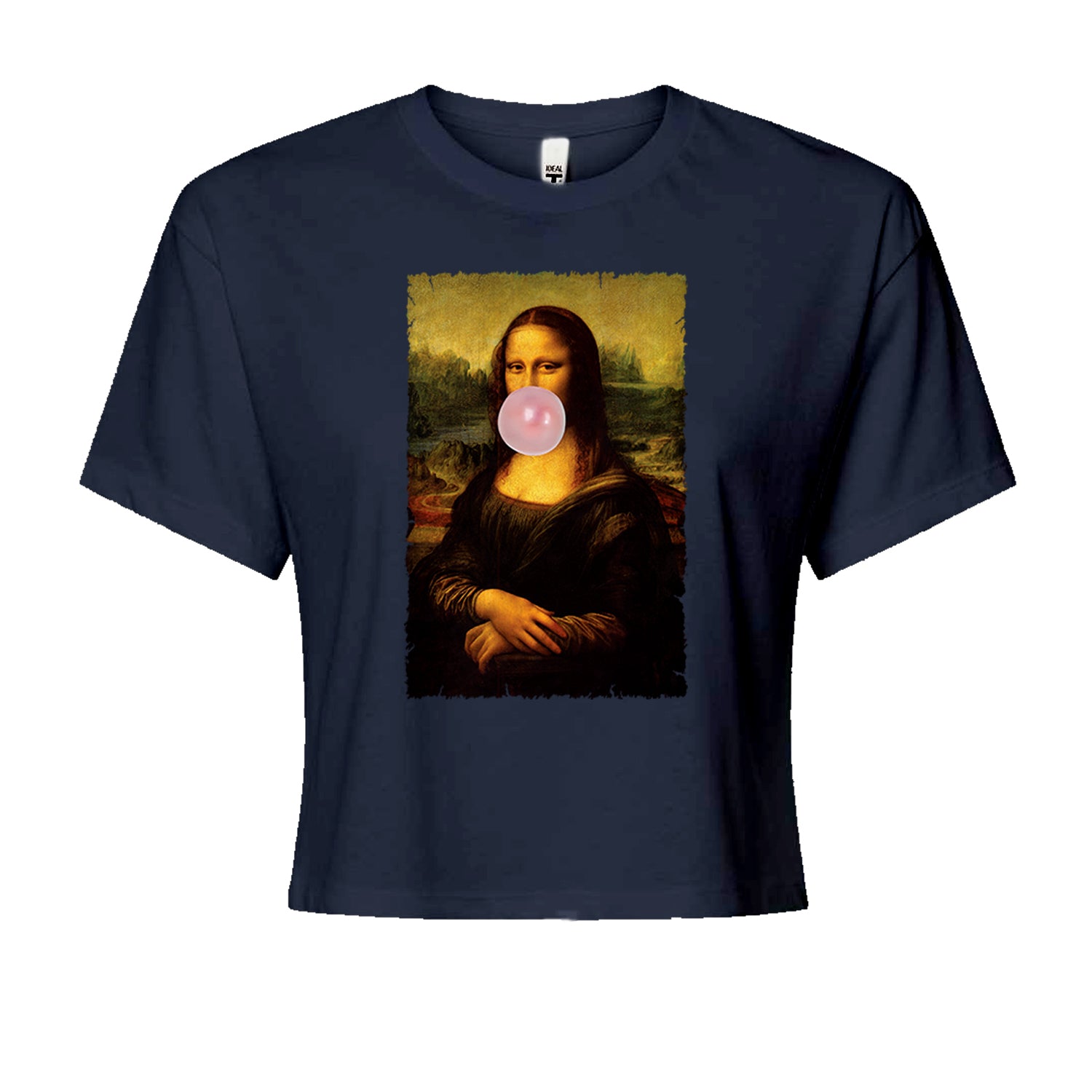 Mona Lisa Smile Pink Bubble Gum Da Vinci Icon Cropped T-Shirt Navy Blue