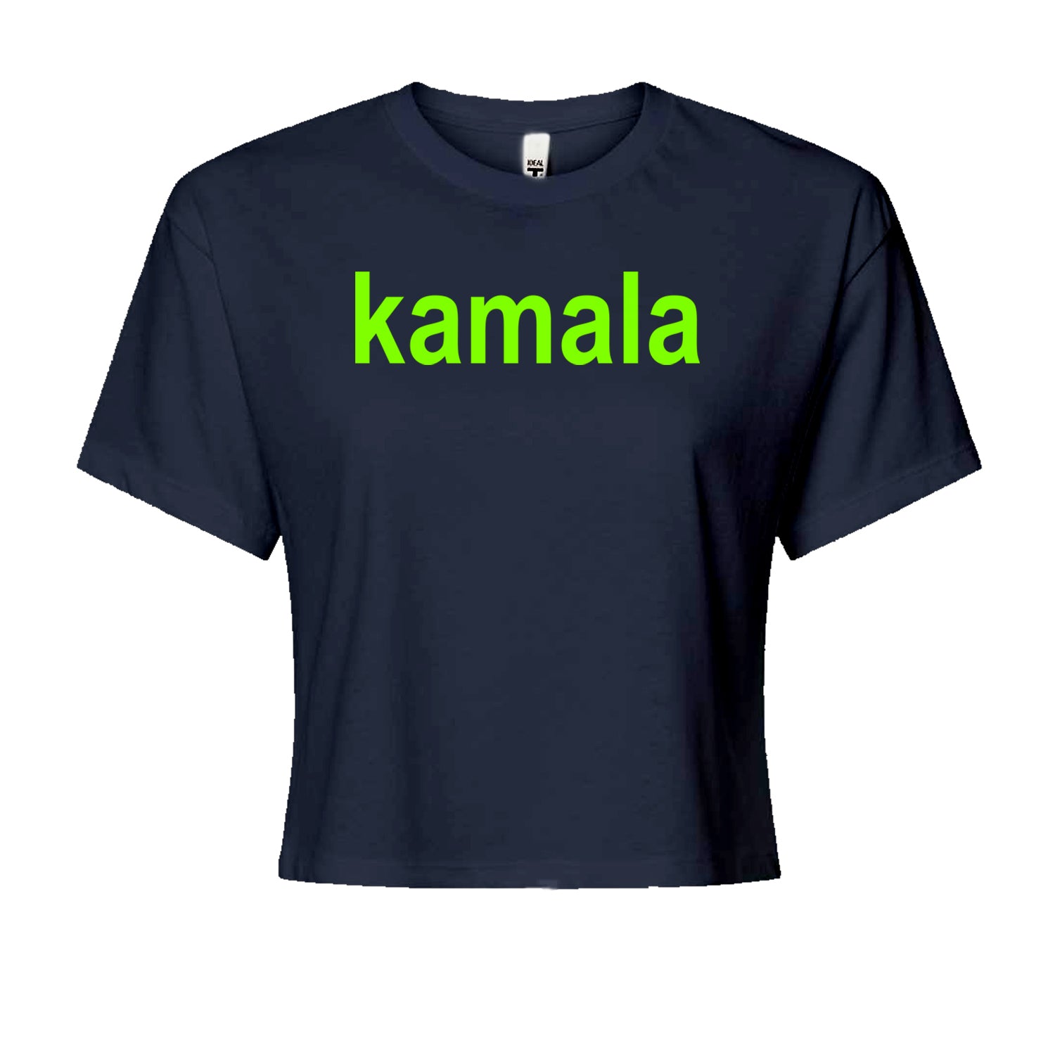 Kamala Bright Green Brat Coconut Tree Cropped T-Shirt Navy Blue