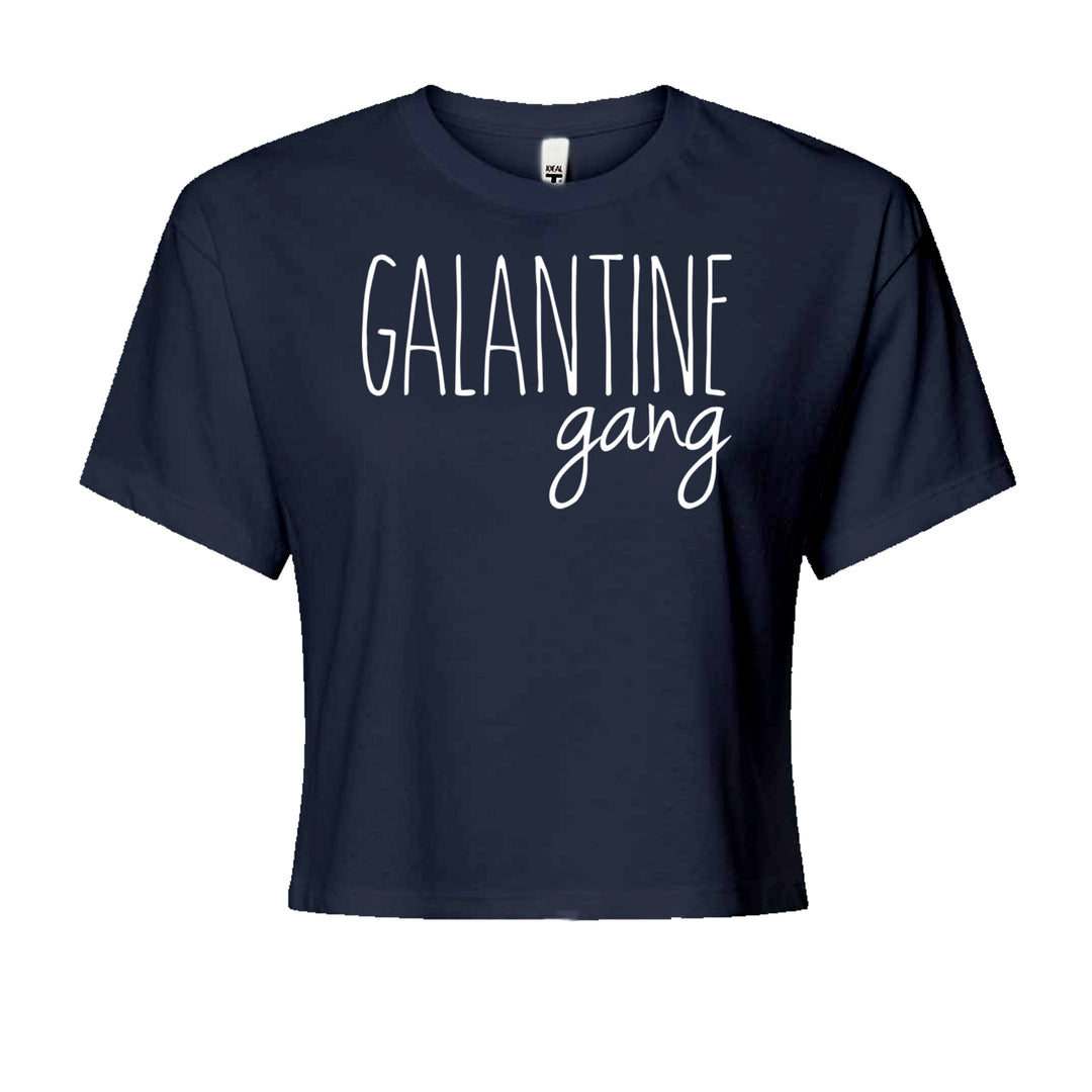 Galentine Gang Valentine's Shirt graphic on Women's Boxy Crop T-Shirt in Navy Blue