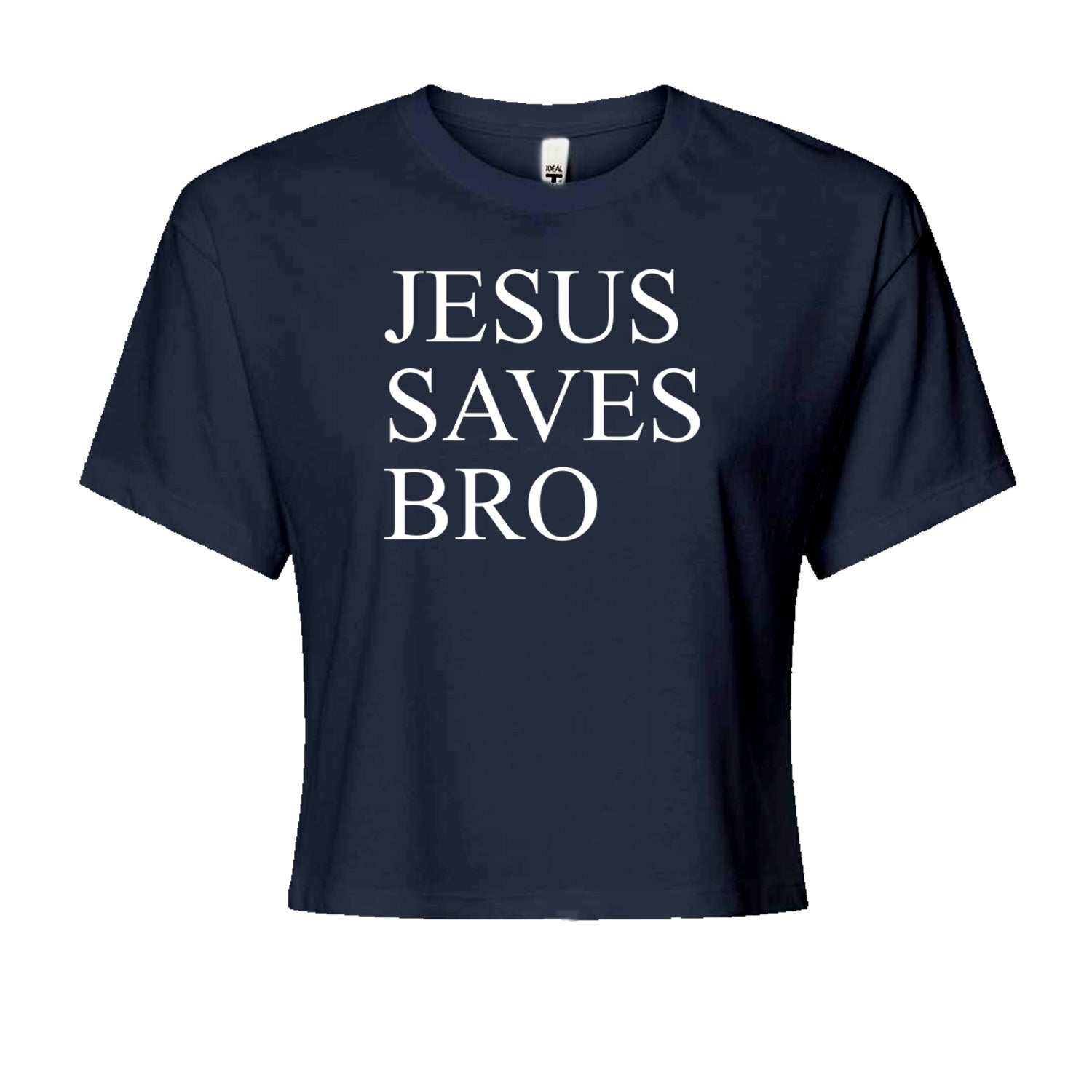 Jesus Saves Bro  Cropped T-Shirt Navy Blue