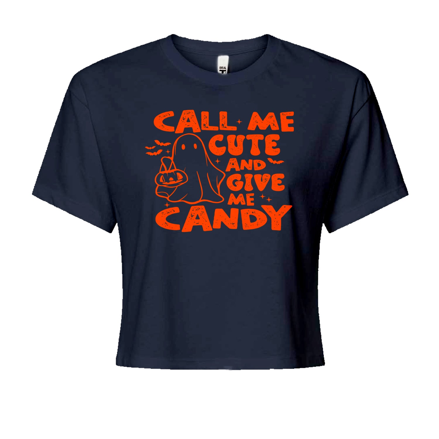 Call Me Cute And Give Me Candy Cropped T-Shirt Navy Blue